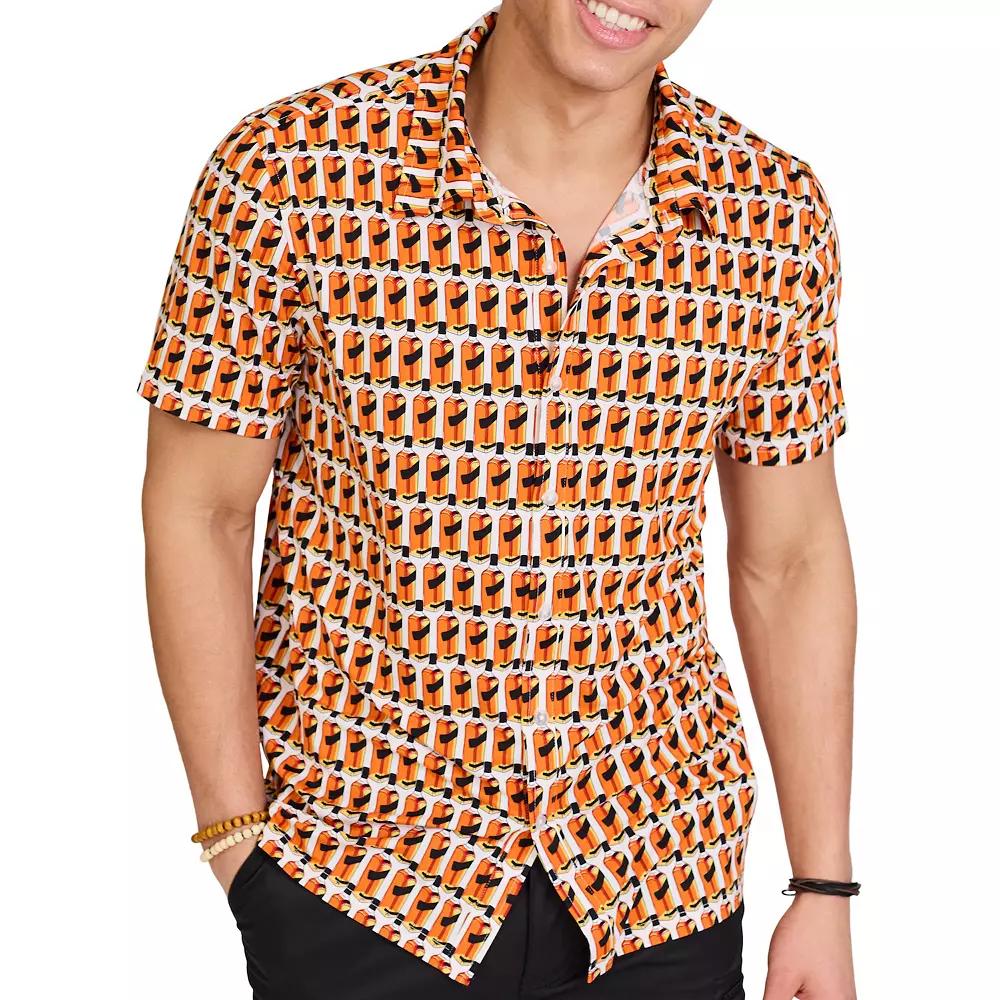 Men's WEARFIRST Short Sleeve Jersey Button Front Shirt, Size: Large, White Beer Print Product Image