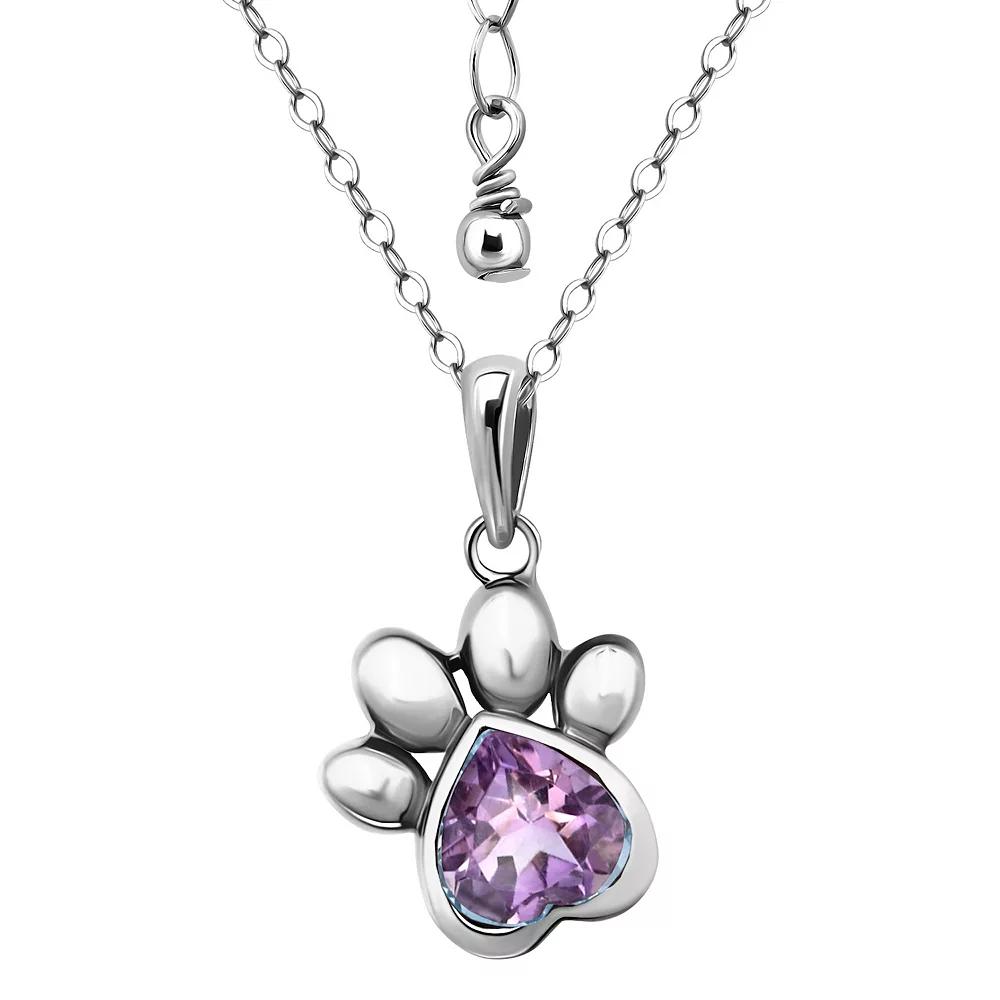 Aleure Precioso Sterling Silver Paw Pendant Necklace, Women's, Size: 16-18" ADJ, Purple Product Image