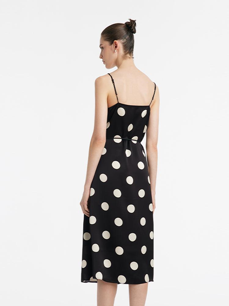 Acetate Polka Dots Print Spaghetti Strap Women Midi Dress With Rose Be Product Image