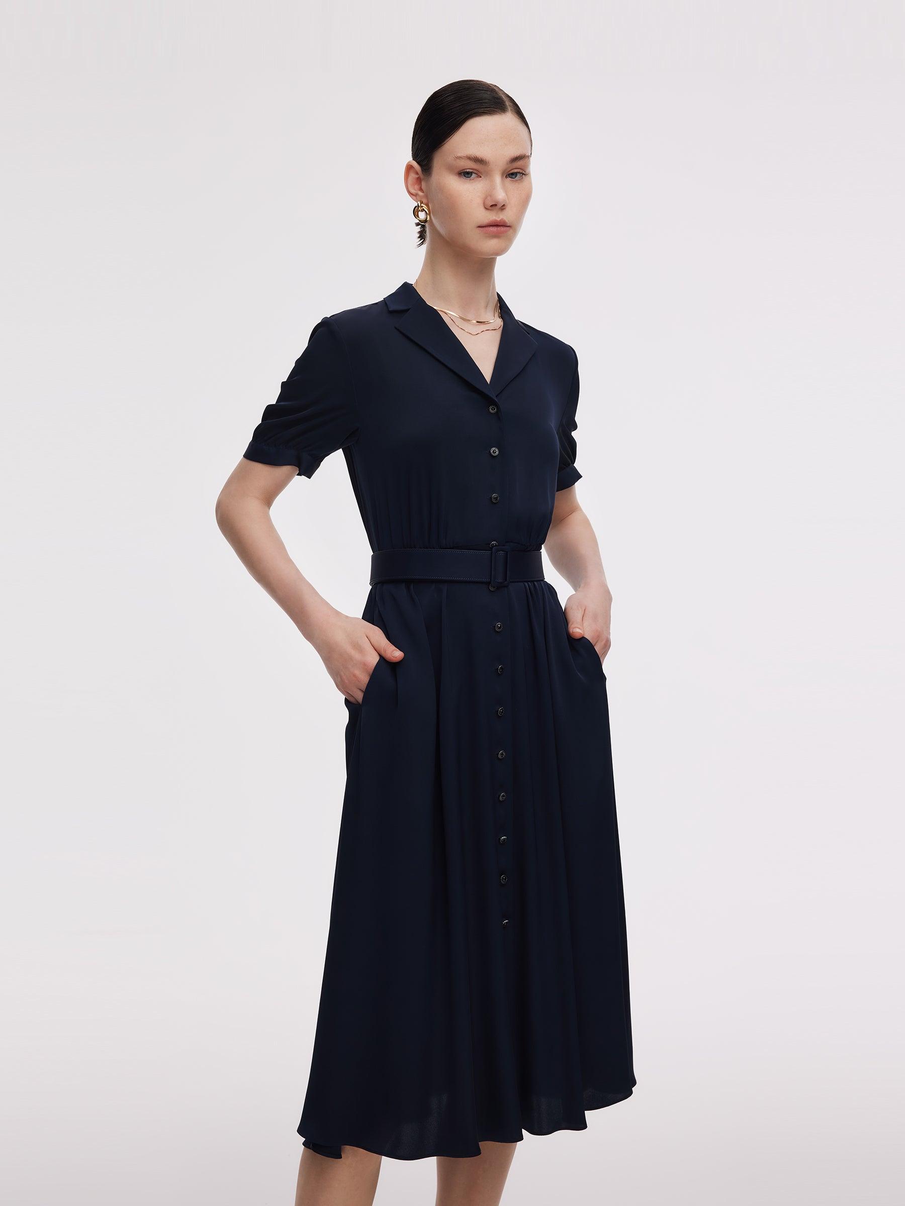 22MM Mulberry Silk Women Midi Dress With Belt Product Image