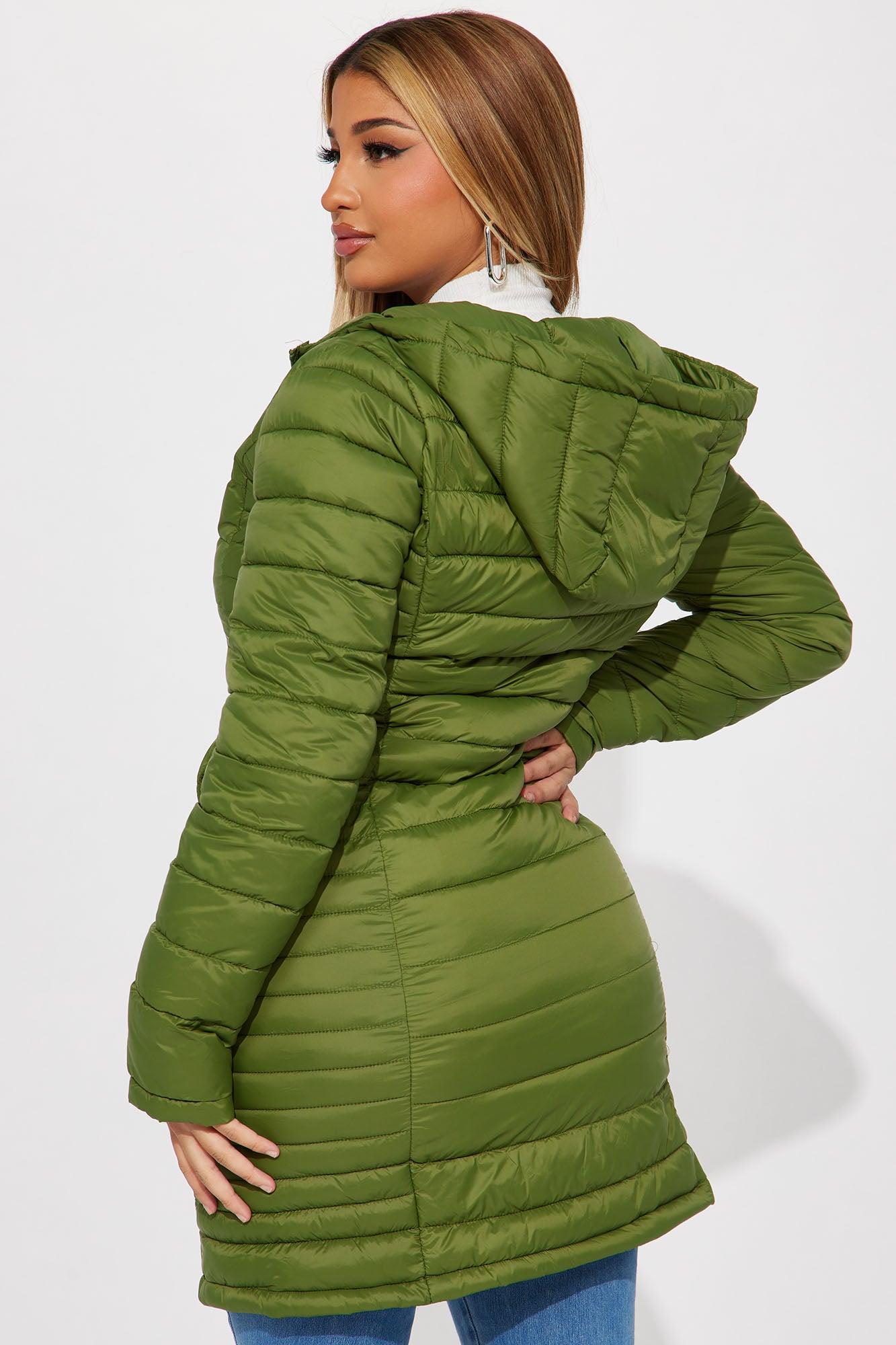 Padded Landing Puffer Coat - Olive Product Image