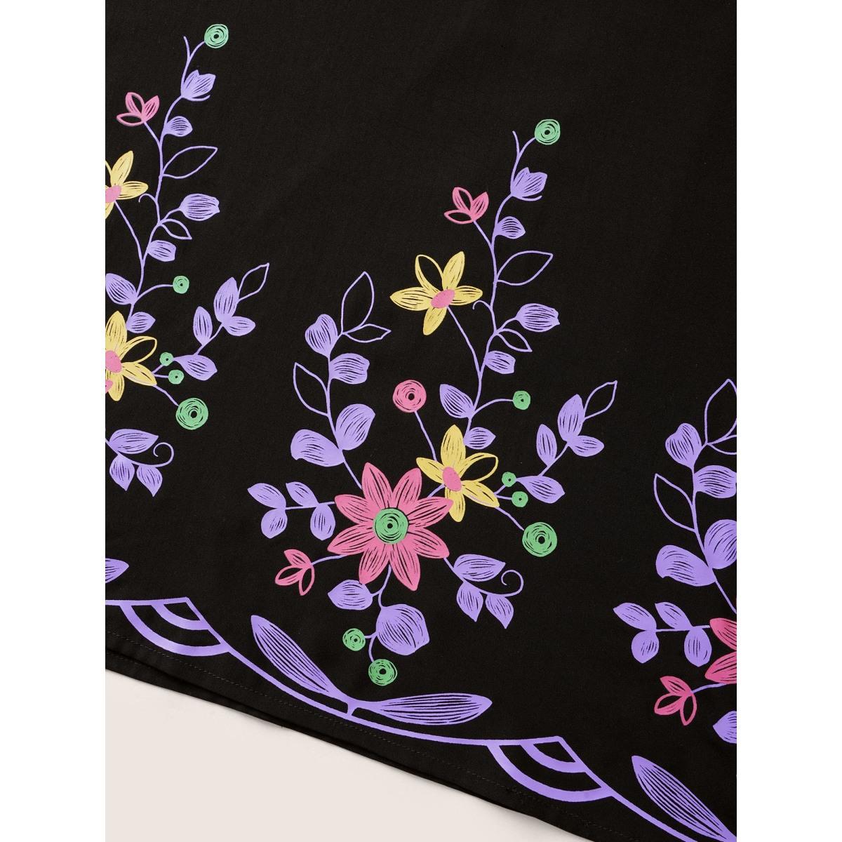 Plus Size Black Boho Print Gathered Ruffle Sleeve Blouse Women Elegant Half Sleeve Round Neck Everyday Blouses BloomChic 14-16/1X Product Image