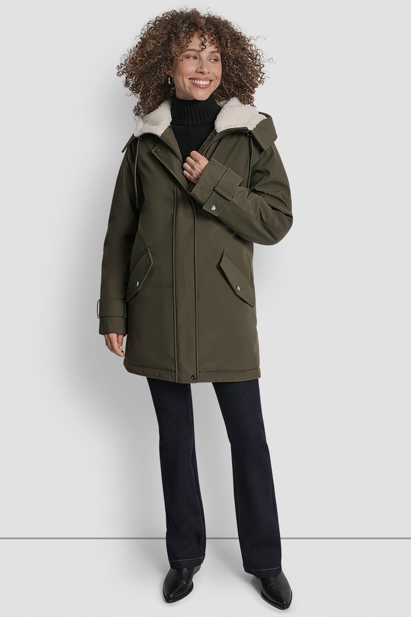 MID LENGTH FLEXTECH COAT WITH FUR HOOD Product Image
