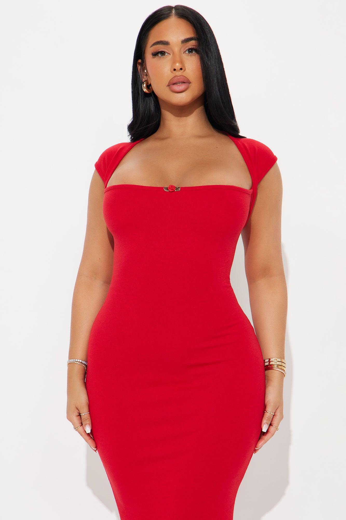 In Love Rosette Midi Dress - Red Product Image