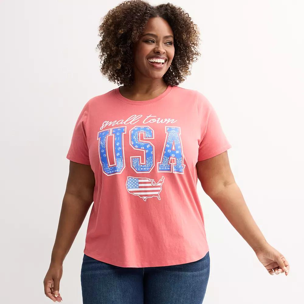 Plus Size Small Town USA Americana Graphic Tee, Women's, Size: 4XL, Red Product Image