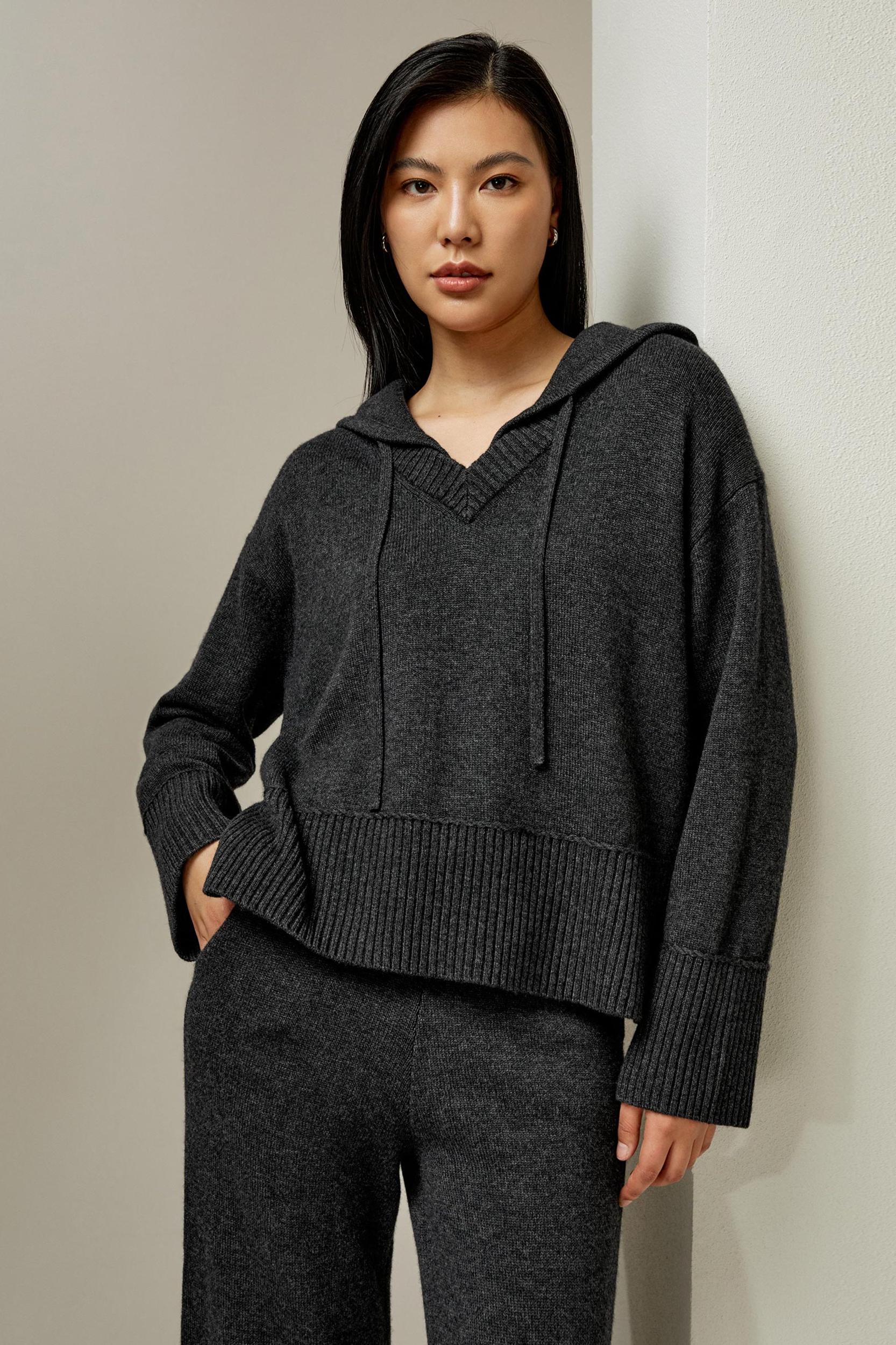 V Neck Wool-Cashmere Blend Hoodie Product Image