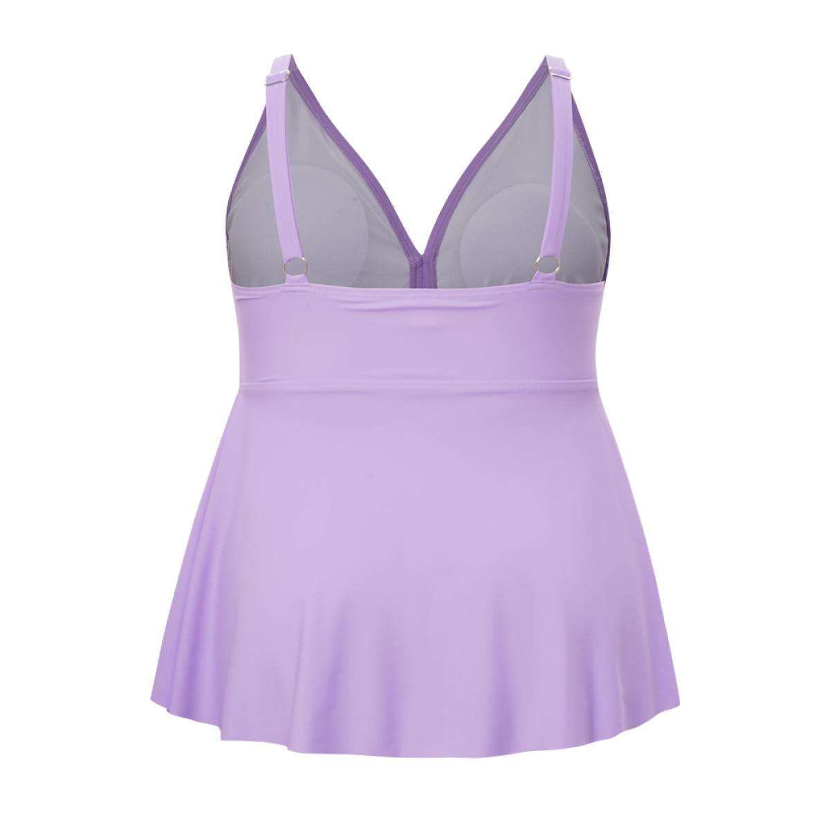 Plus Size Crossover Front A Line Adjustable Straps Tankini Top Women's Swimwear Lilac Vacation Adjustable Straps High stretch Bodycon Overlap Collar Curve Swim Tops BloomChic 14-16/1X Product Image