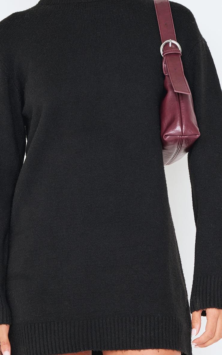 Black Soft Knit Oversized Basic Sweater Dress Product Image