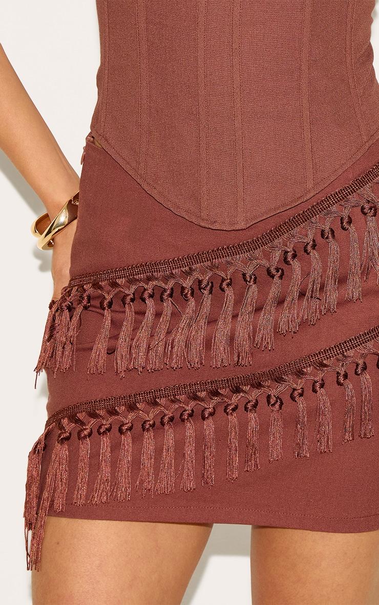 Chocolate Linen Tassle Detail Mini Skirt Product Image