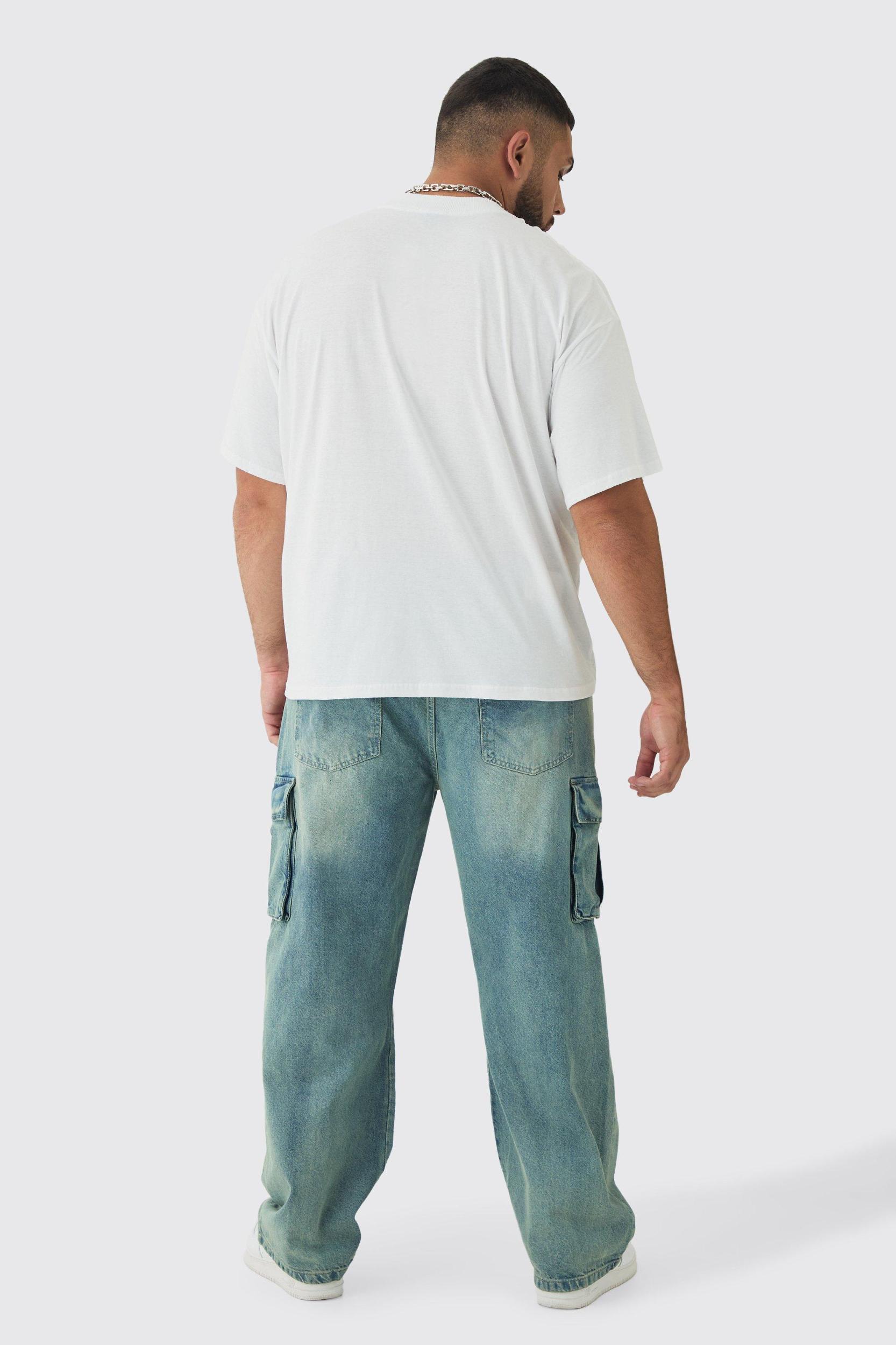 Plus Relaxed Rigid Cargo Jeans | boohooMAN USA Product Image