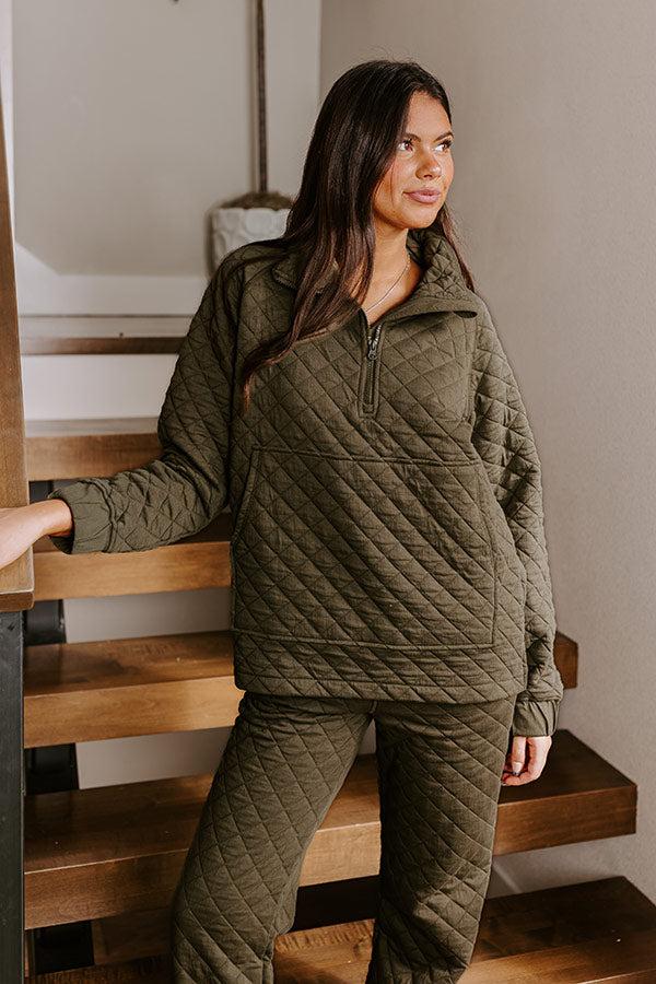 Paris Mornings Quilted Sweater In Dark Sage Product Image