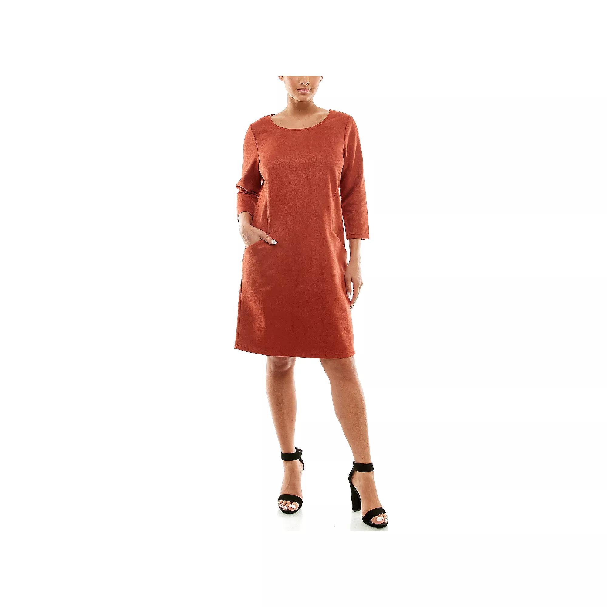 Women's Nina Leonard Jewelneck Three Quarter Sleeve Trapeze Dress,  Product Image