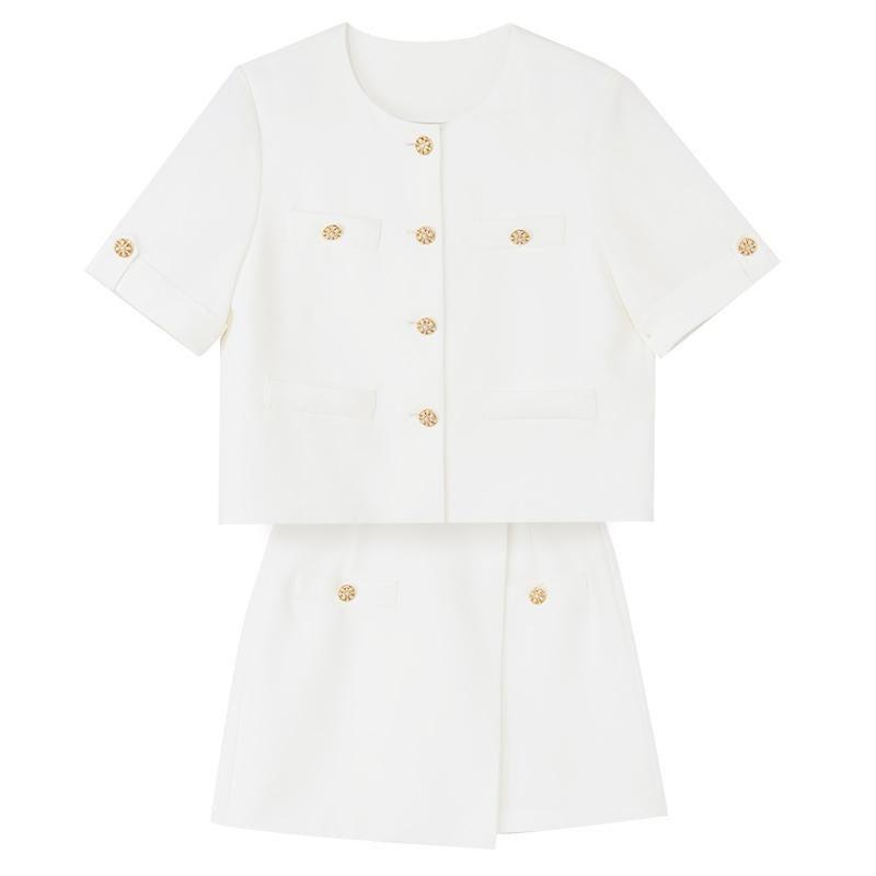 White Acetate Blazer And Shorts Two-Piece Suit Product Image