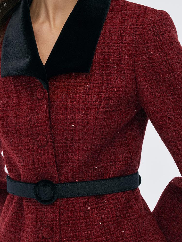 Wool Blend Sequins Jacket And Velvet Pleat Skirt Two-Piece Set With Be Product Image