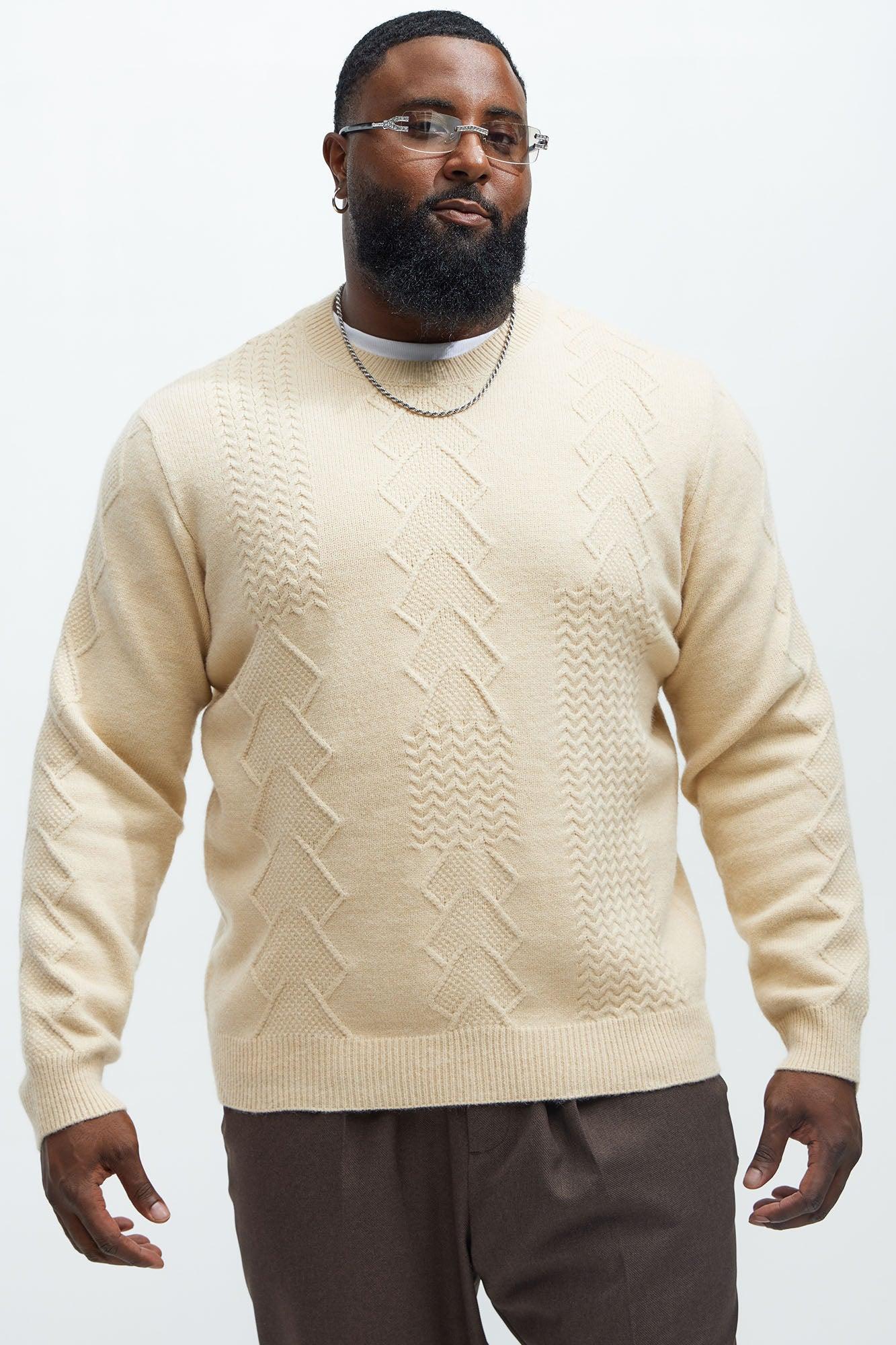 Argus Mixed Cable Knit Crewneck Sweater - Beige Product Image
