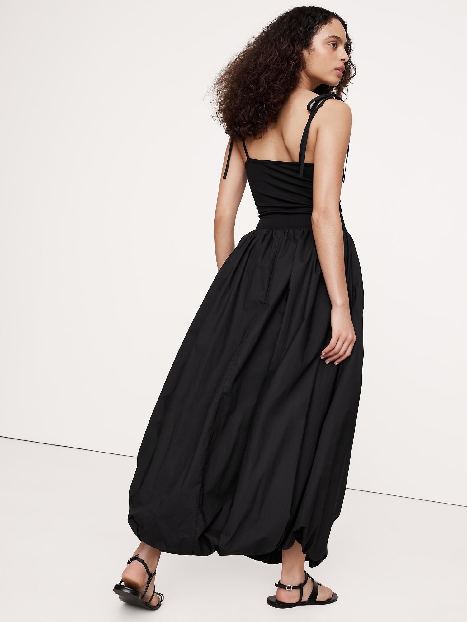 Mixed Media Bubble-Hem Maxi Dress Product Image