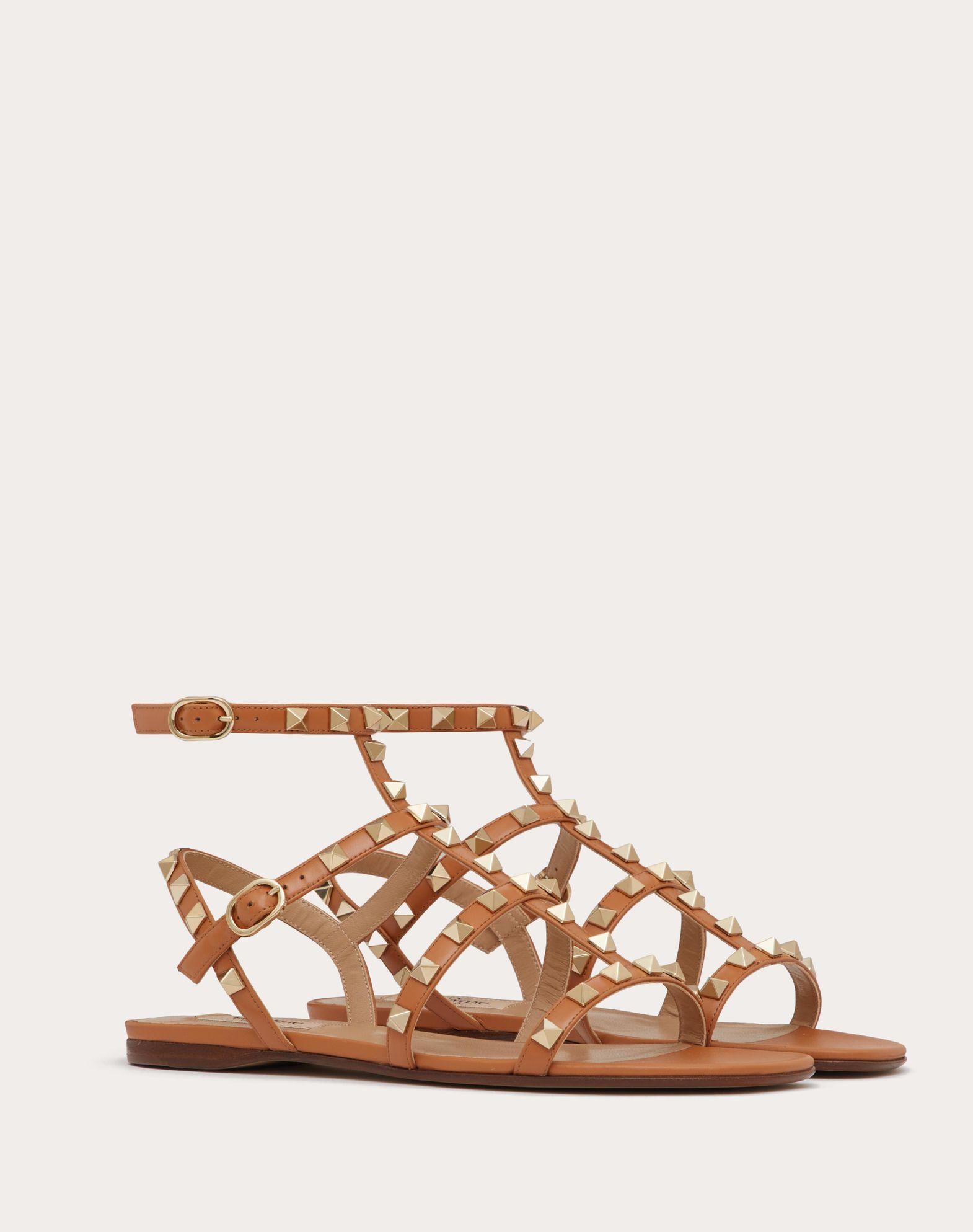 Rockstud Flat Calfskin Sandal With Straps Product Image