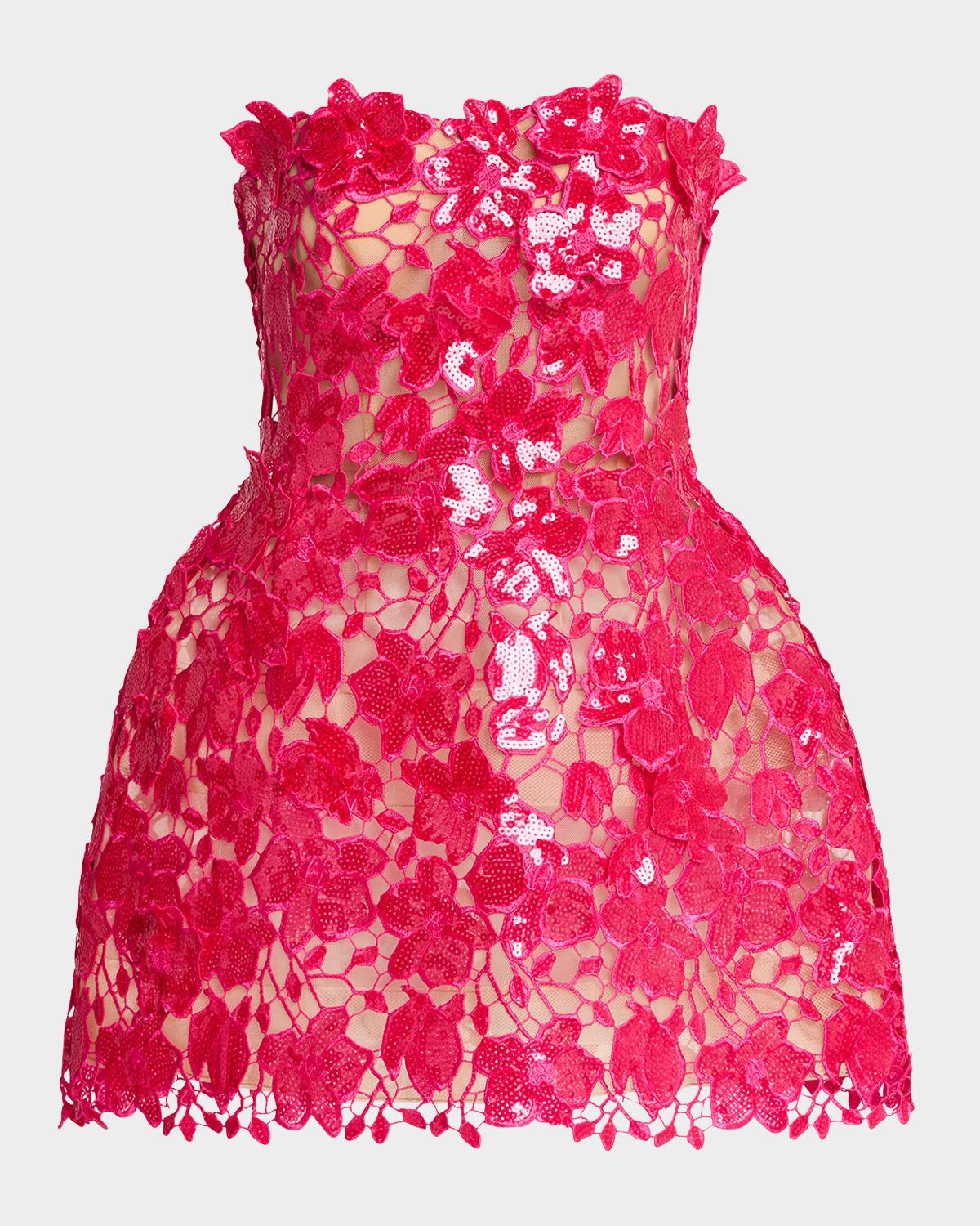 RETROFÉTE Alira Strapless Sequined Lace Mini Dress In Pink Product Image