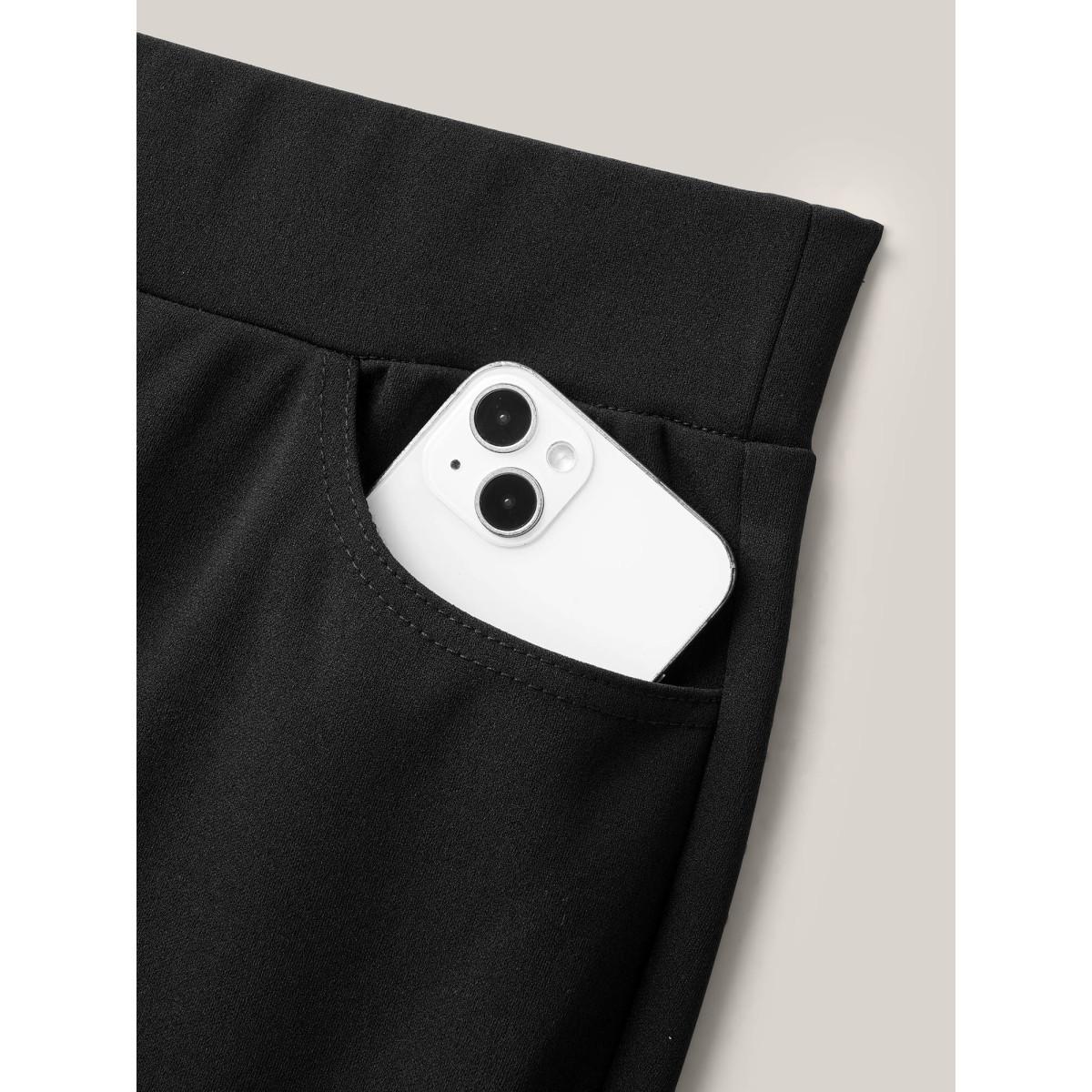 Plus Size Mesh Spliced Bell-Bottom Pants Women Black Formal Bootcut Mid Rise Party Pants BloomChic 12/L Product Image