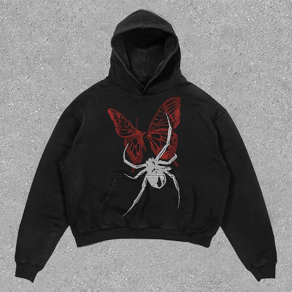 Sopula Unisex Spider Butterfly Vintage Washed Graphic Oversized Hoodie Product Image
