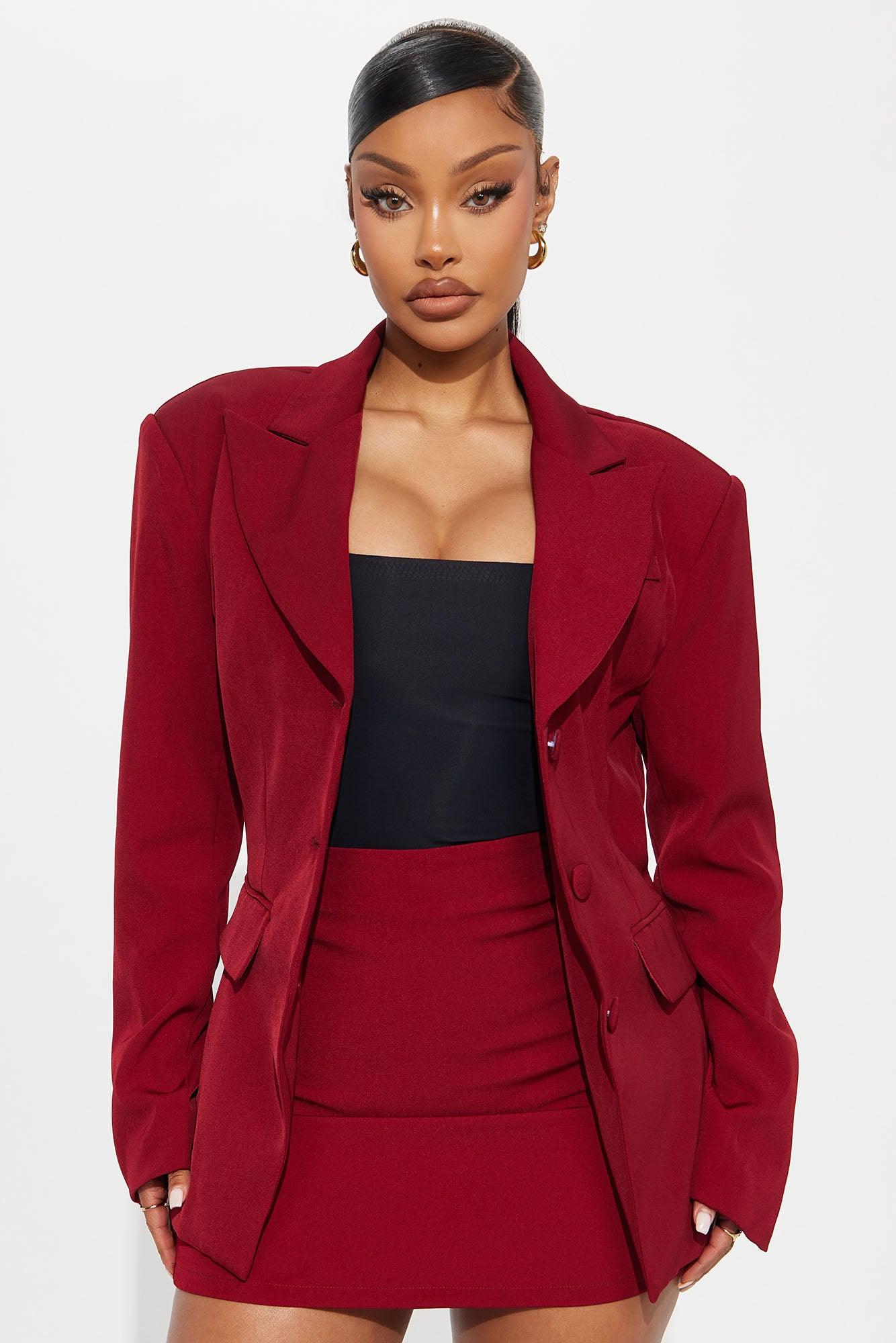 Business Time Blazer Skirt Set - Red Product Image