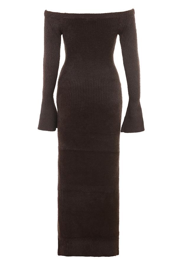 Lucena  espresso knit off shoulder dress Product Image