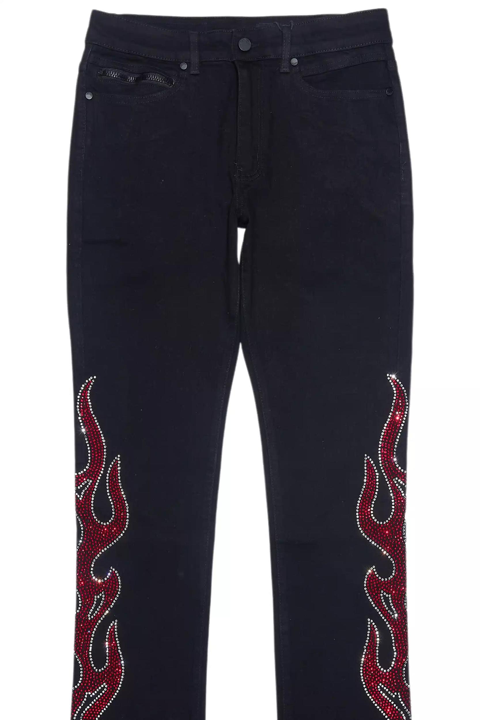 Sword Jet Black Rhinestone Stacked Flare Jean Male Product Image