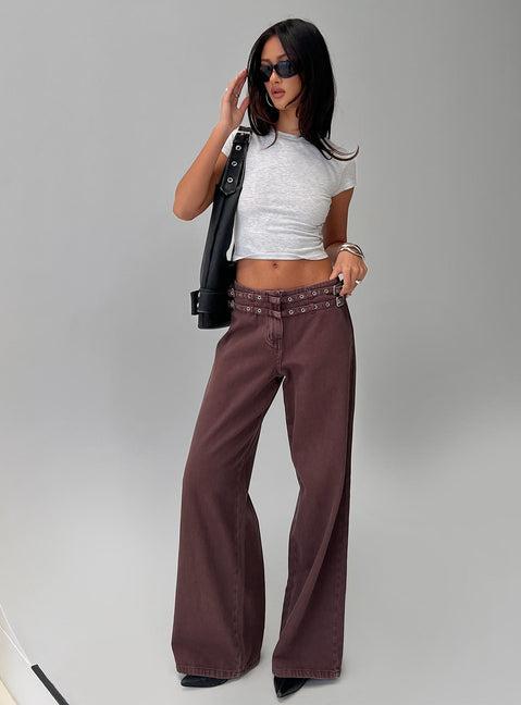 Baccarat Mid Rise Wide Leg Belted Pant Chocolate Product Image