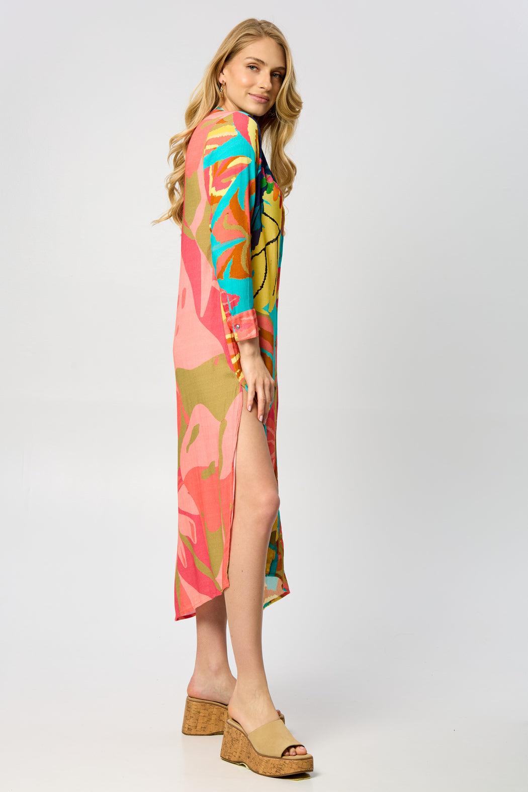 Tropical Button Long Kimono Product Image