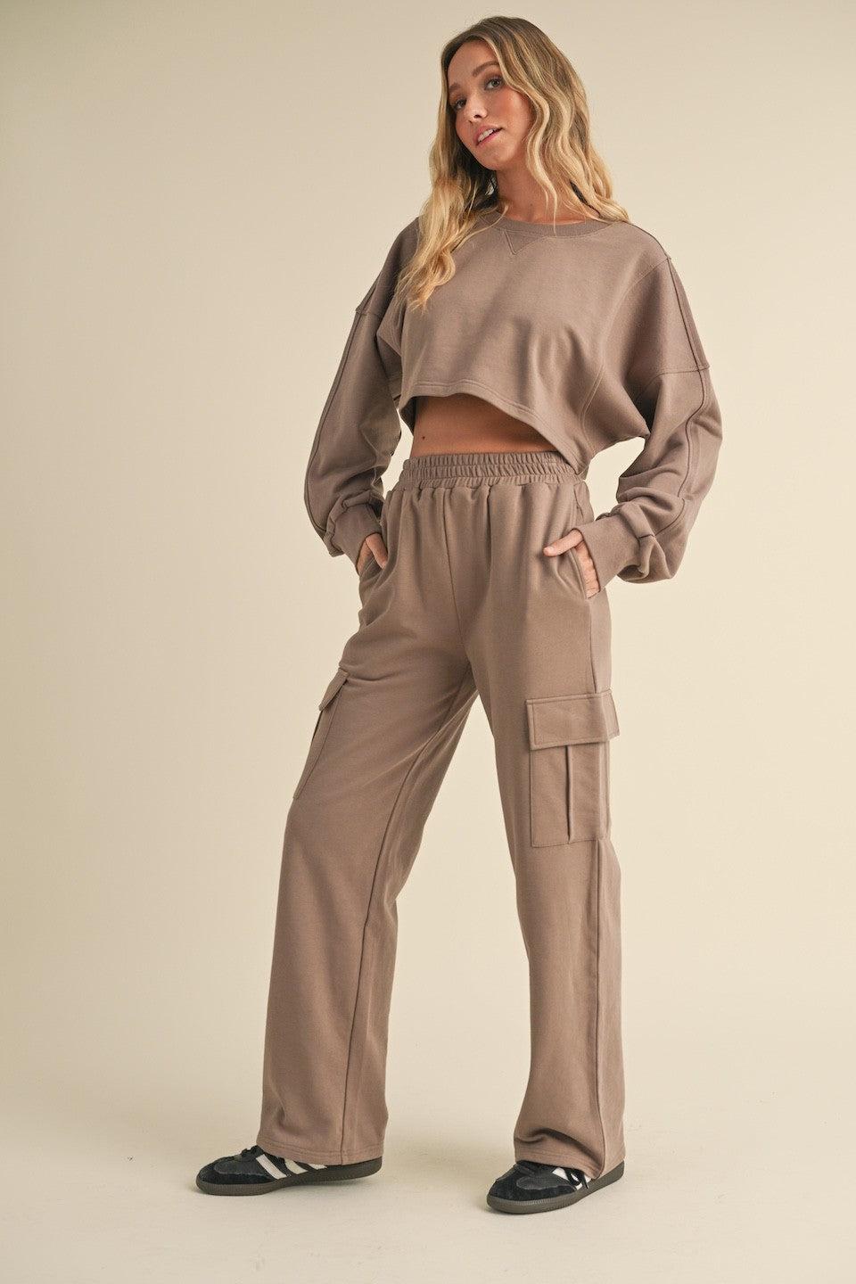 Oversized Crop Sweatshirt and Cargo Sweatpants Set Product Image