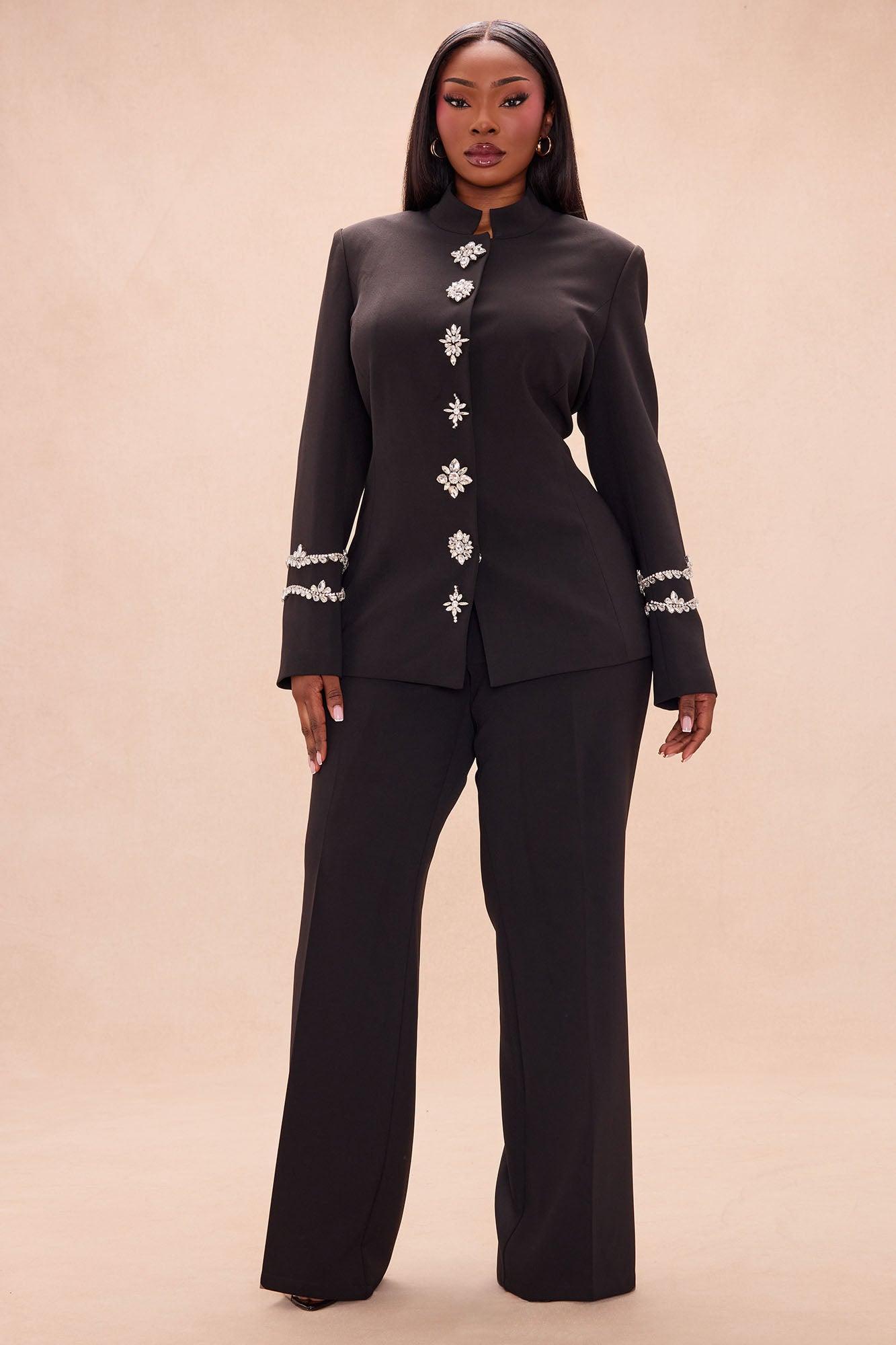 Billie Rhinestone Pant Set - Black Female Product Image