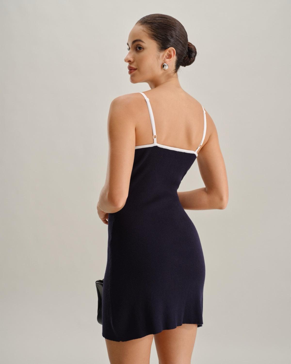 Blue Backless Sleeveless Pocket Knitted Mini Dress Product Image
