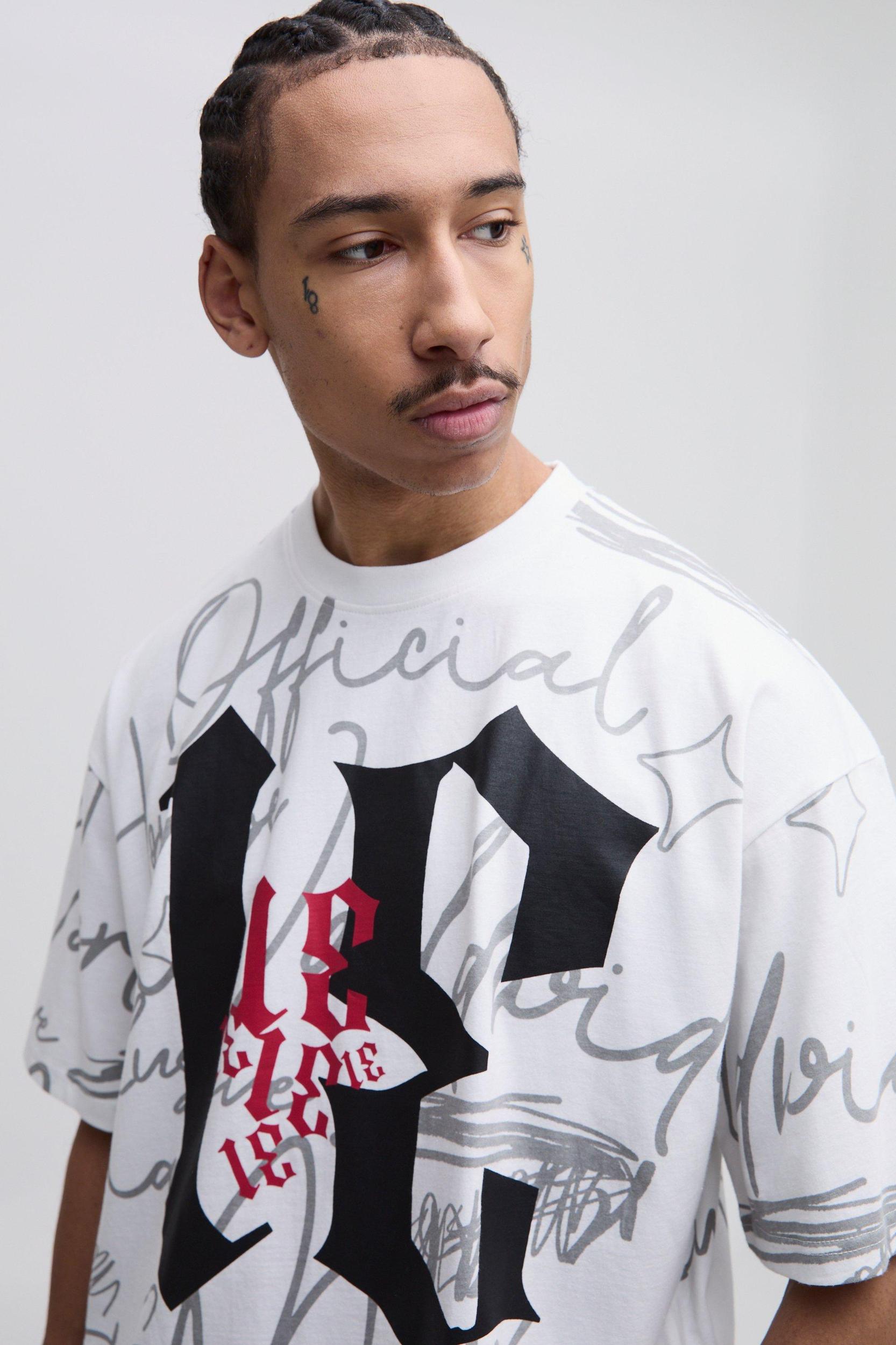 Oversized Boxy Grunge Varsity Faux Layer T-Shirt | boohooMAN USA Product Image