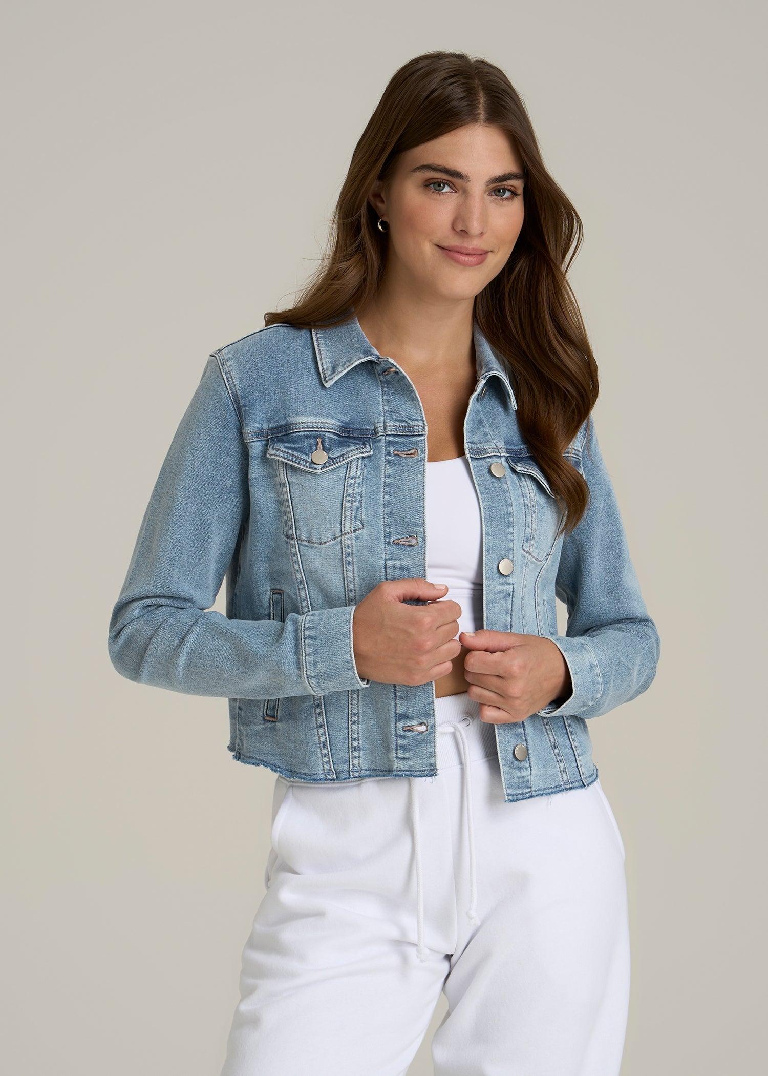Cropped Stretch Denim Jacket for Tall Women in Perfect Blue Female Product Image