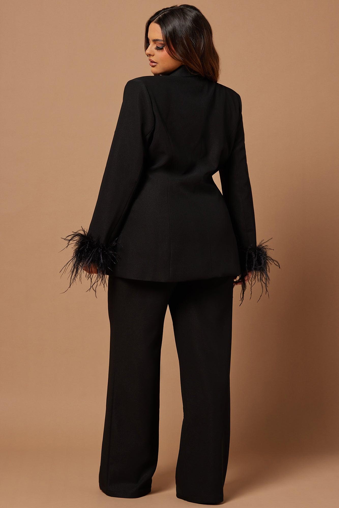 Clarissa Feather Blazer Suit Set - Black Product Image