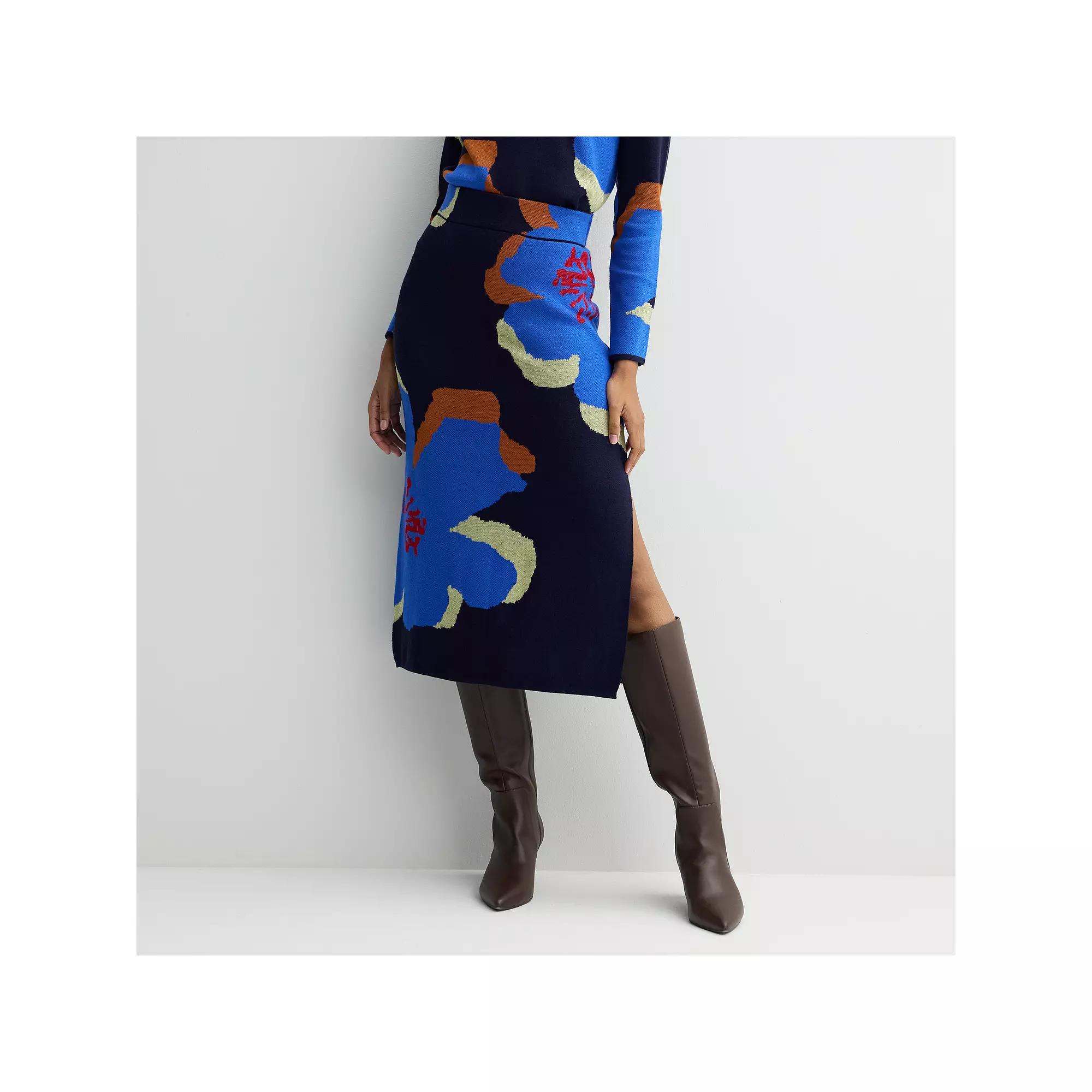 Women's INTEMPO Intarsia Midi Skirt, Size: XL, Blue Flower Product Image
