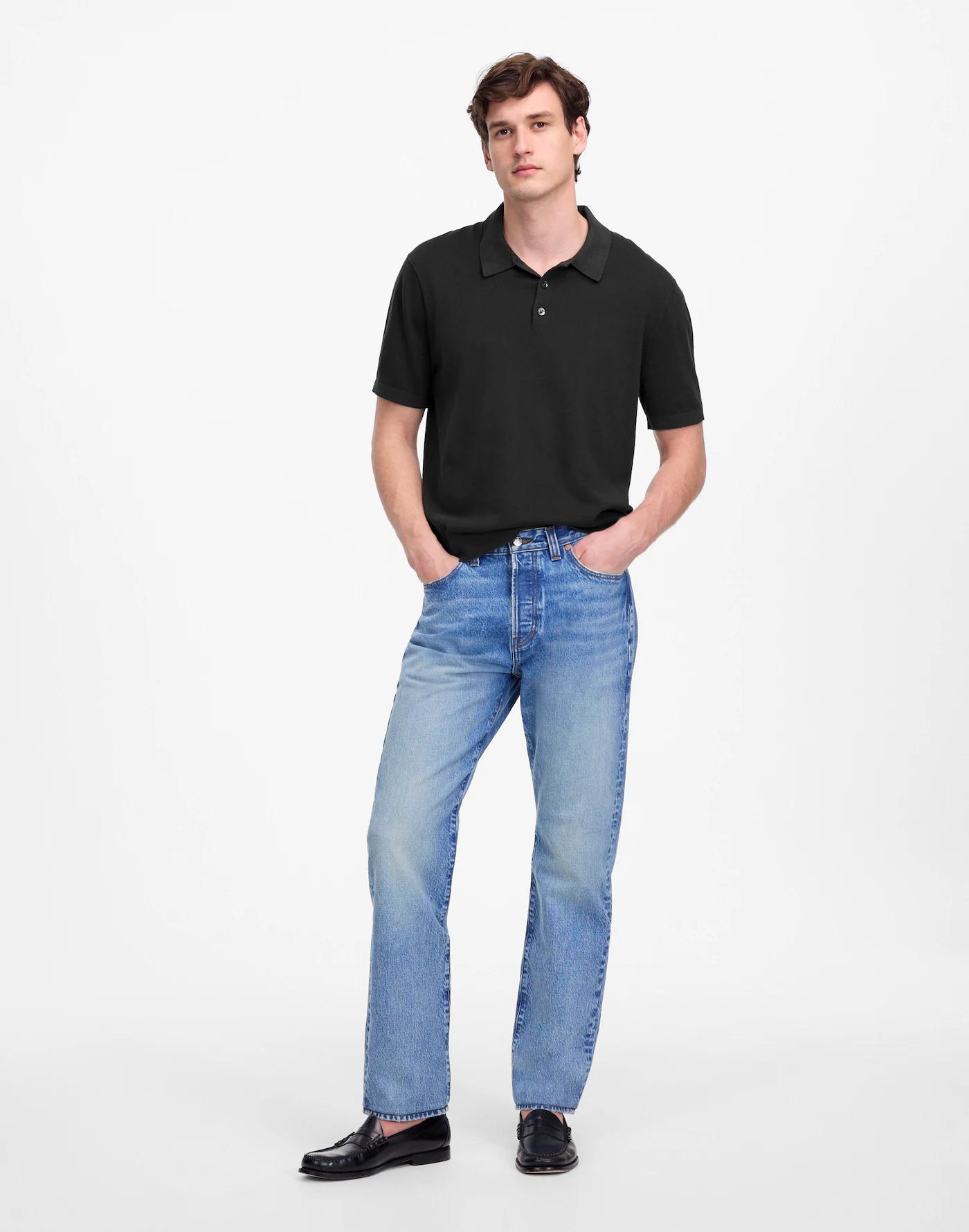 Three-Button Sweater Polo Shirt Product Image