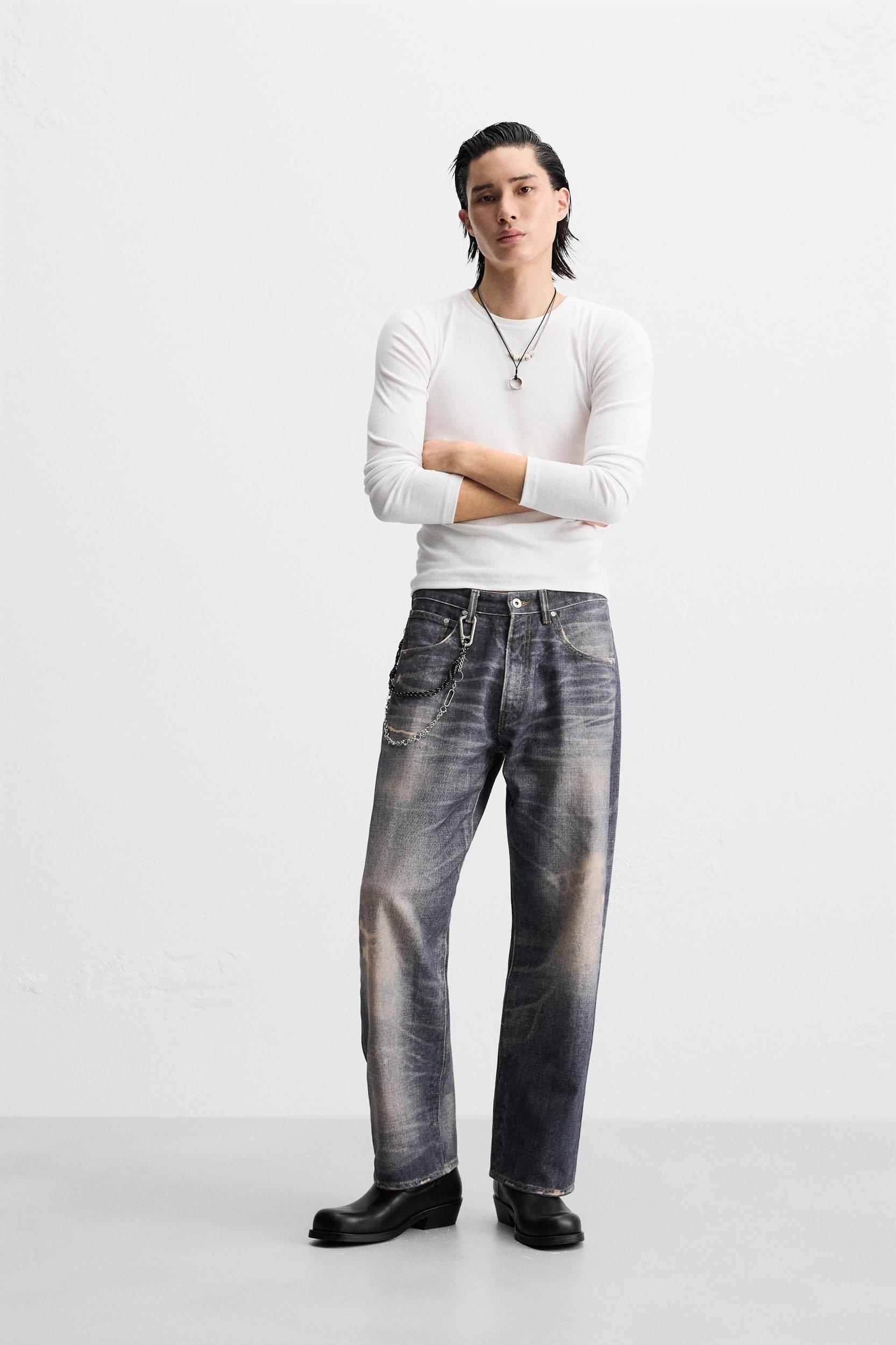 PRINTED WASHED BAGGY FIT JEANS Product Image