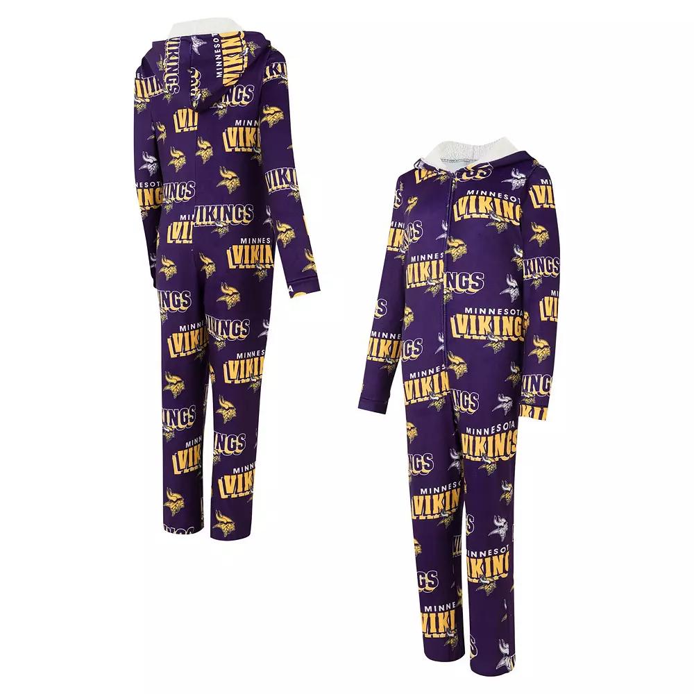 Women's Concepts Sport Purple Minnesota Vikings Roadway Allover Print Microfleece Full-Zip Union Suit,  Product Image