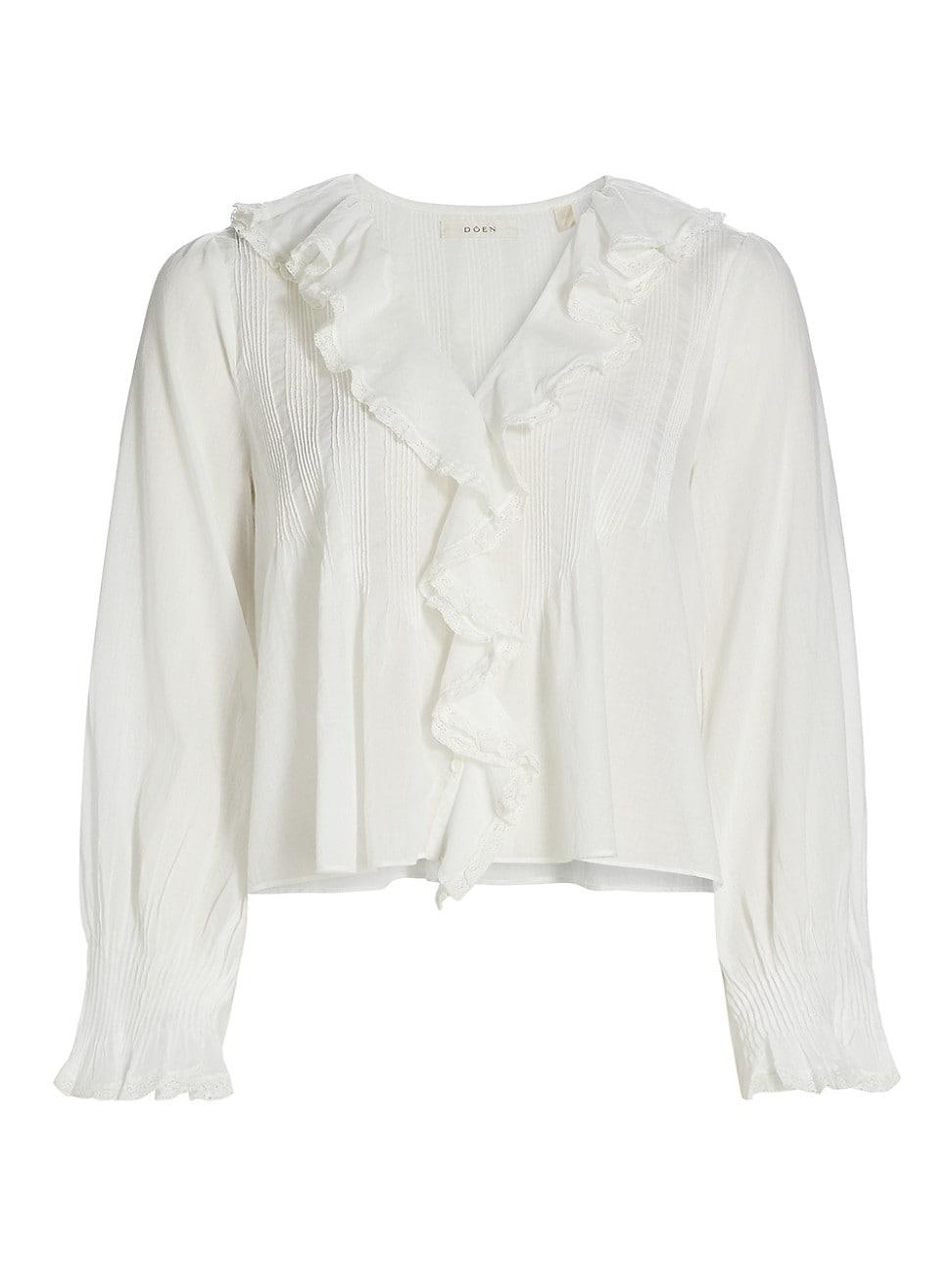 Womens Hardy Pintuck Cotton Shawl-Collar Blouse Product Image