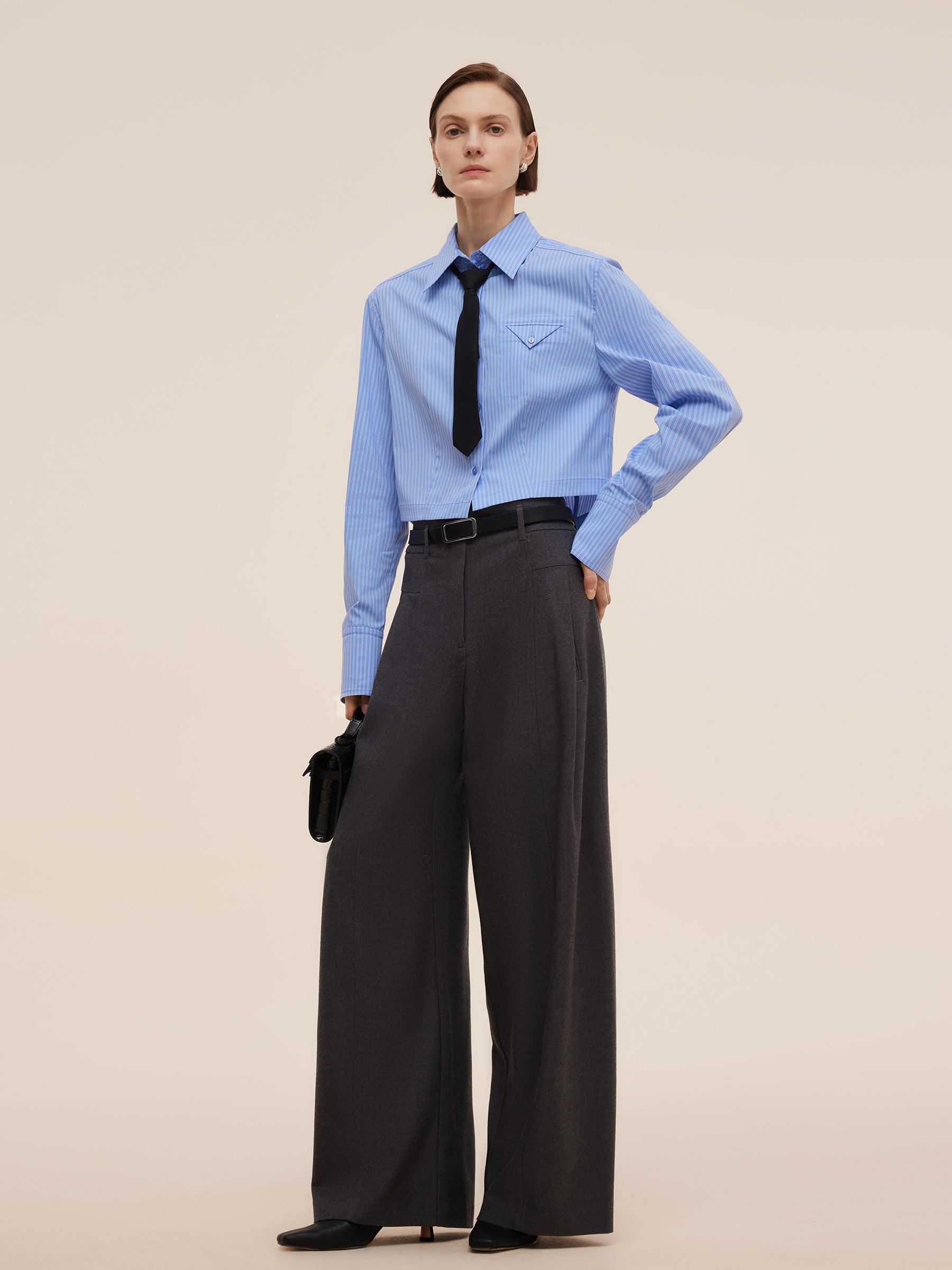 Blue And White Stripe Women Long Sleeve Shirt Product Image