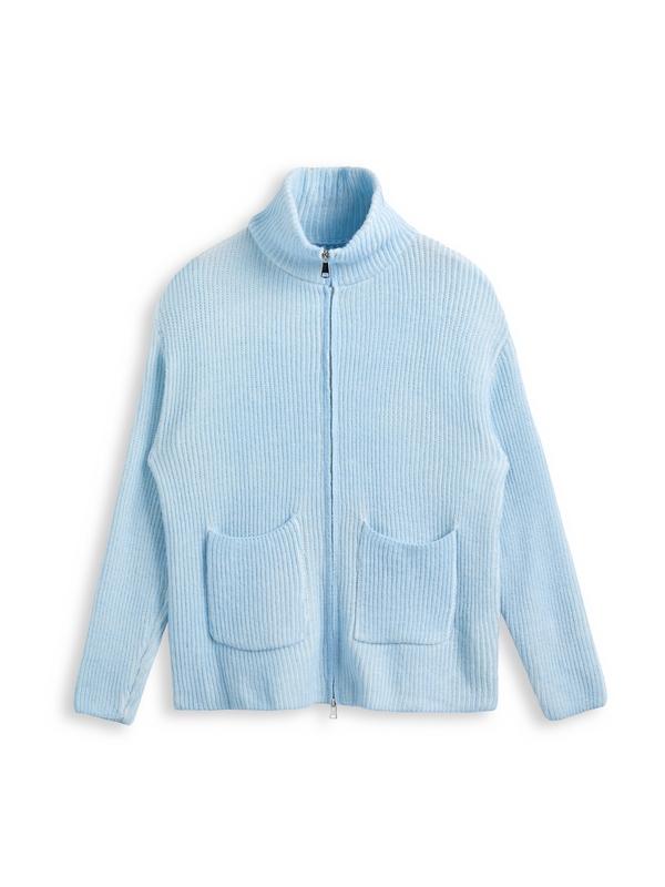 Solid Lapel Neck Zip Up Cardigan Product Image