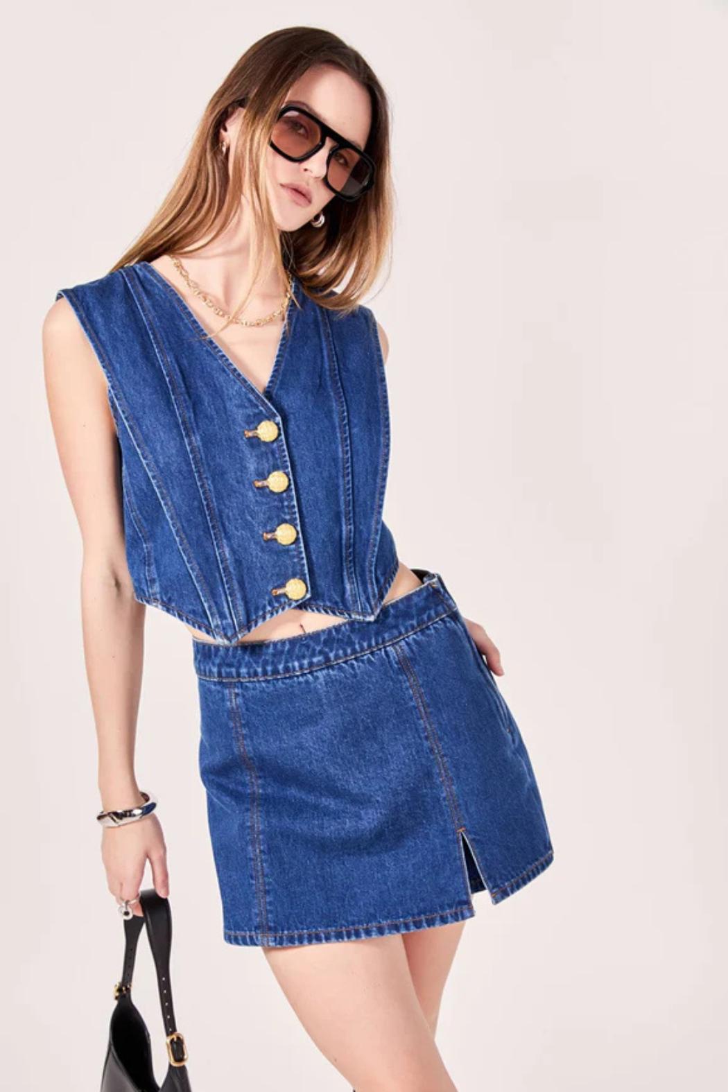 High Waisted Denim Mini Skort Product Image