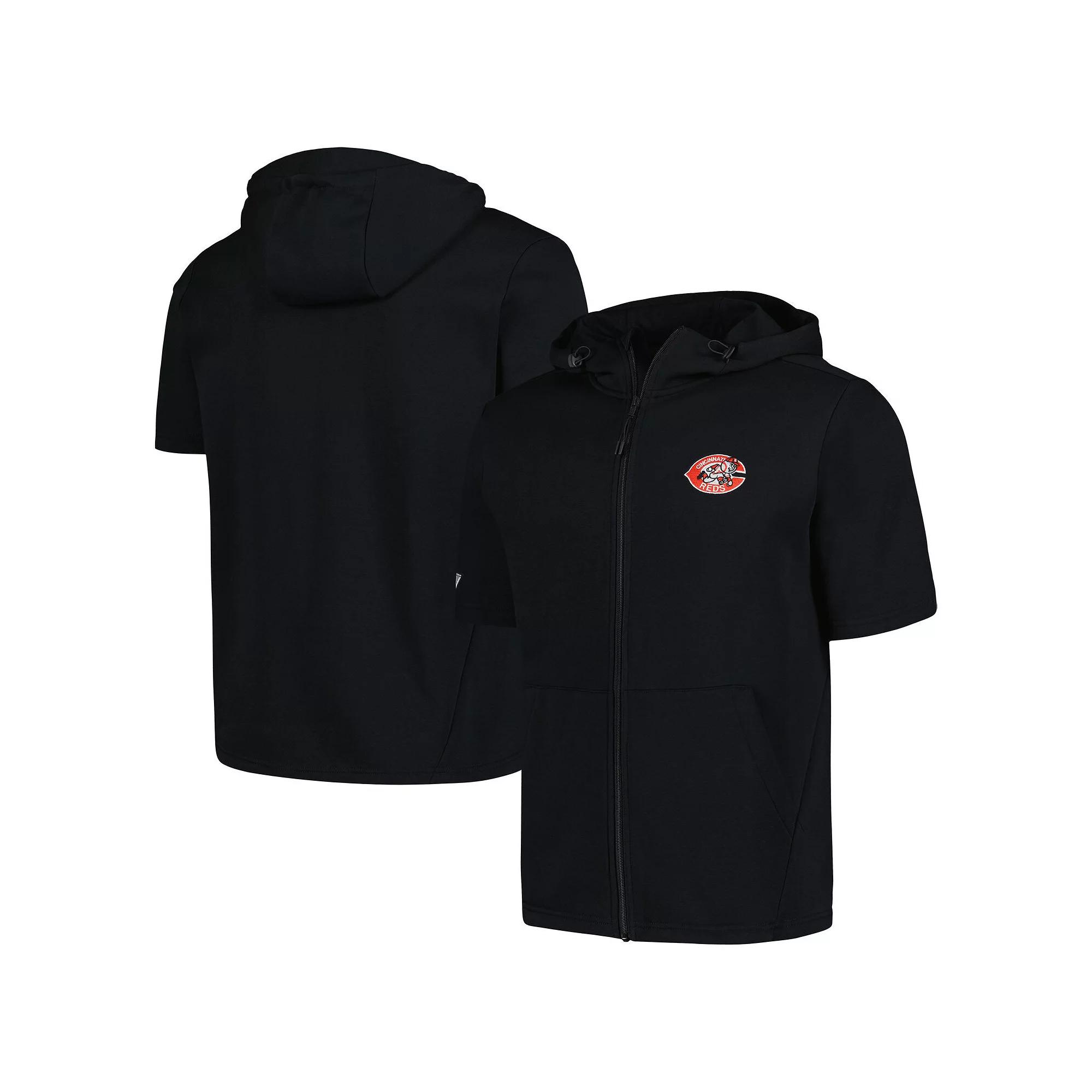 Men's Levelwear Black Cincinnati Reds Recruit Short Sleeve Full-Zip Hoodie, Size: Small, Red Black Product Image