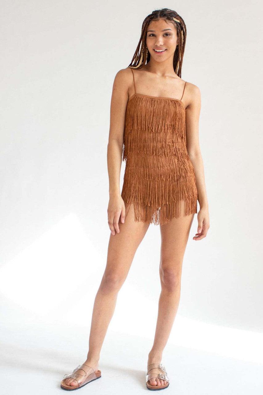 Copper Fringe Romper Product Image