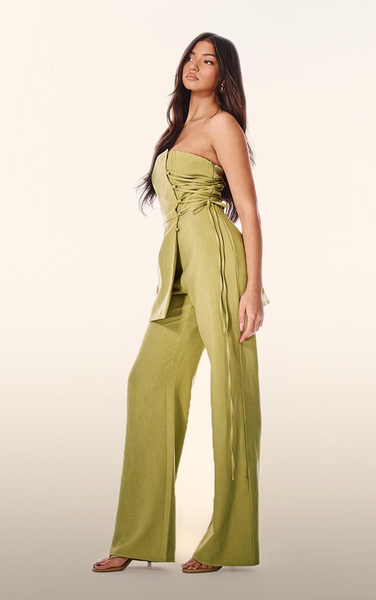 PLT Label Chartreuse Overlay Panel Lace Up Tailored Jumpsuit Product Image