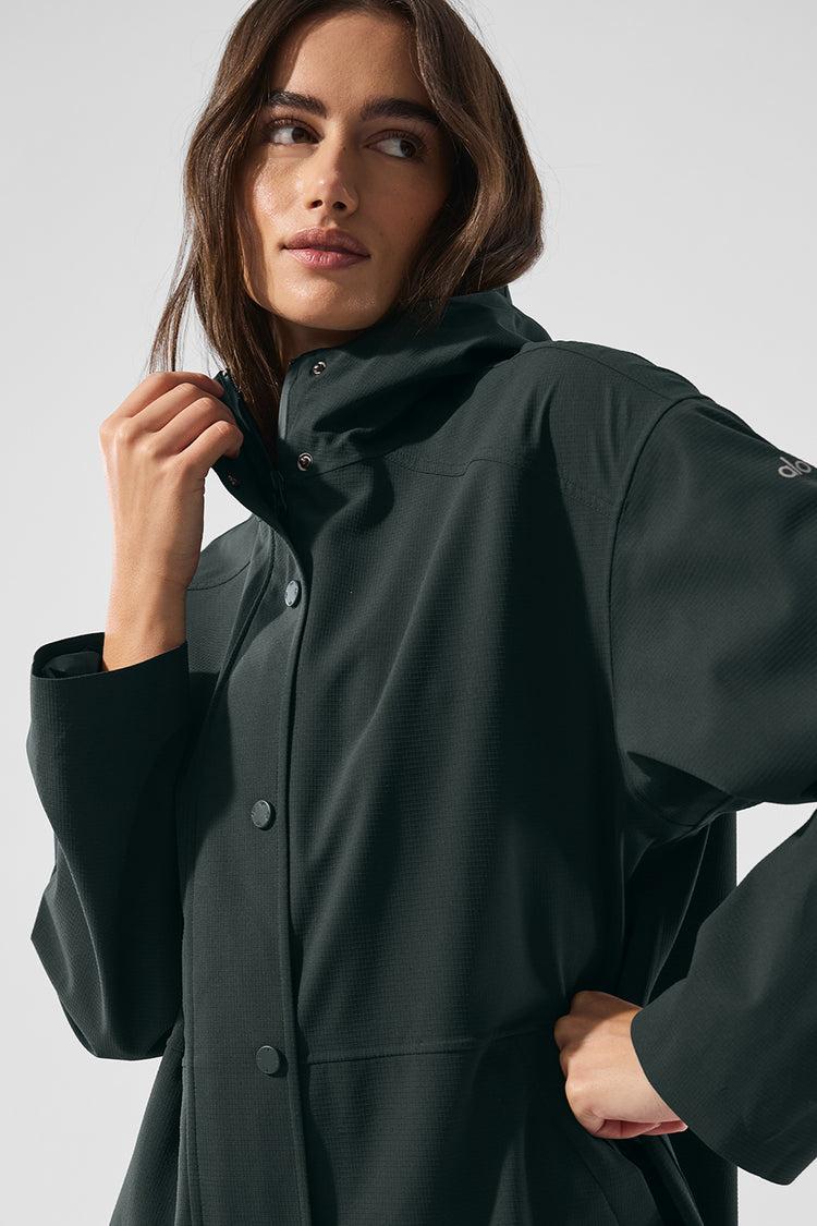 Rain Or Shine Long Coat - Charcoal Green Product Image