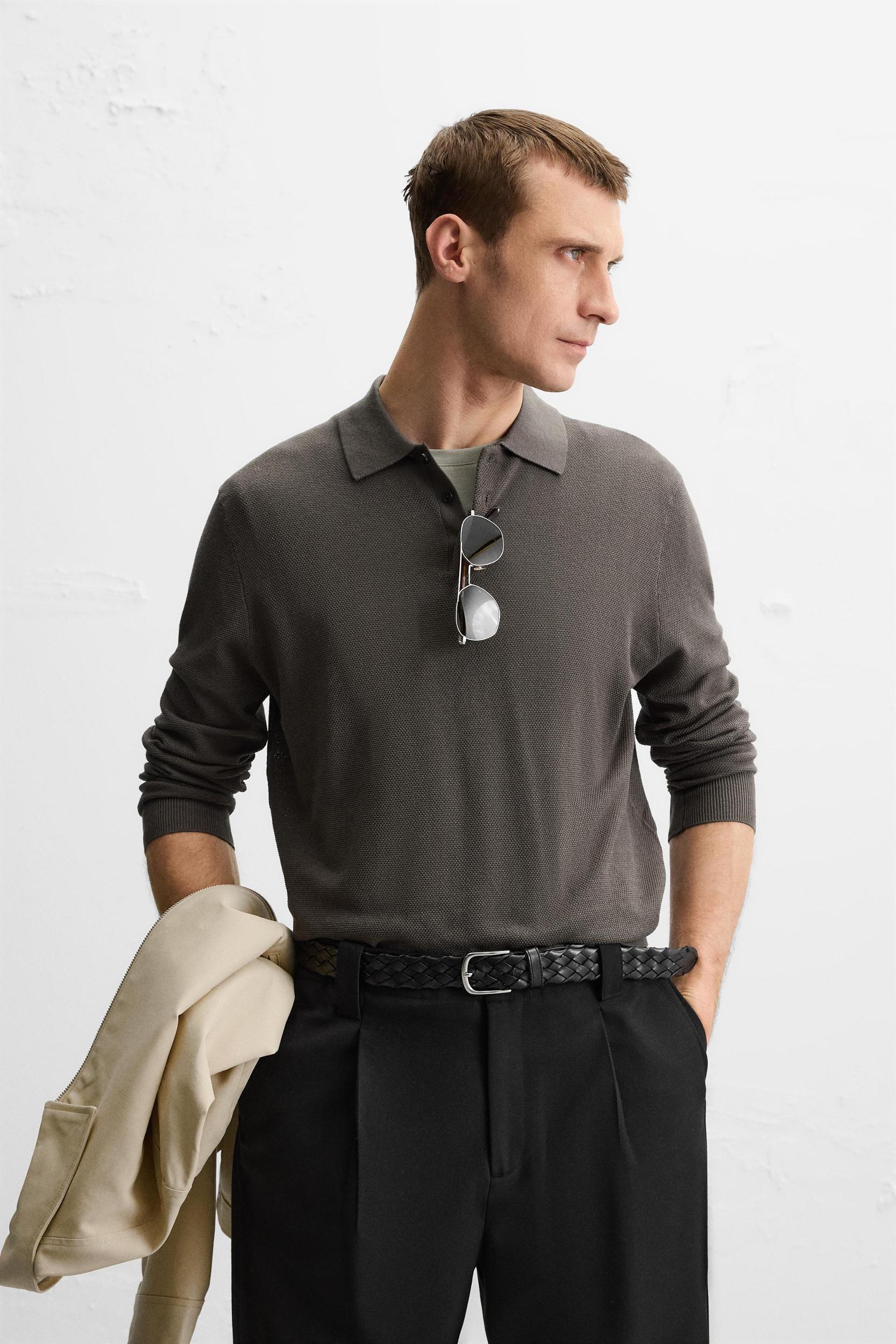 SILK COTTON KNIT POLO Product Image