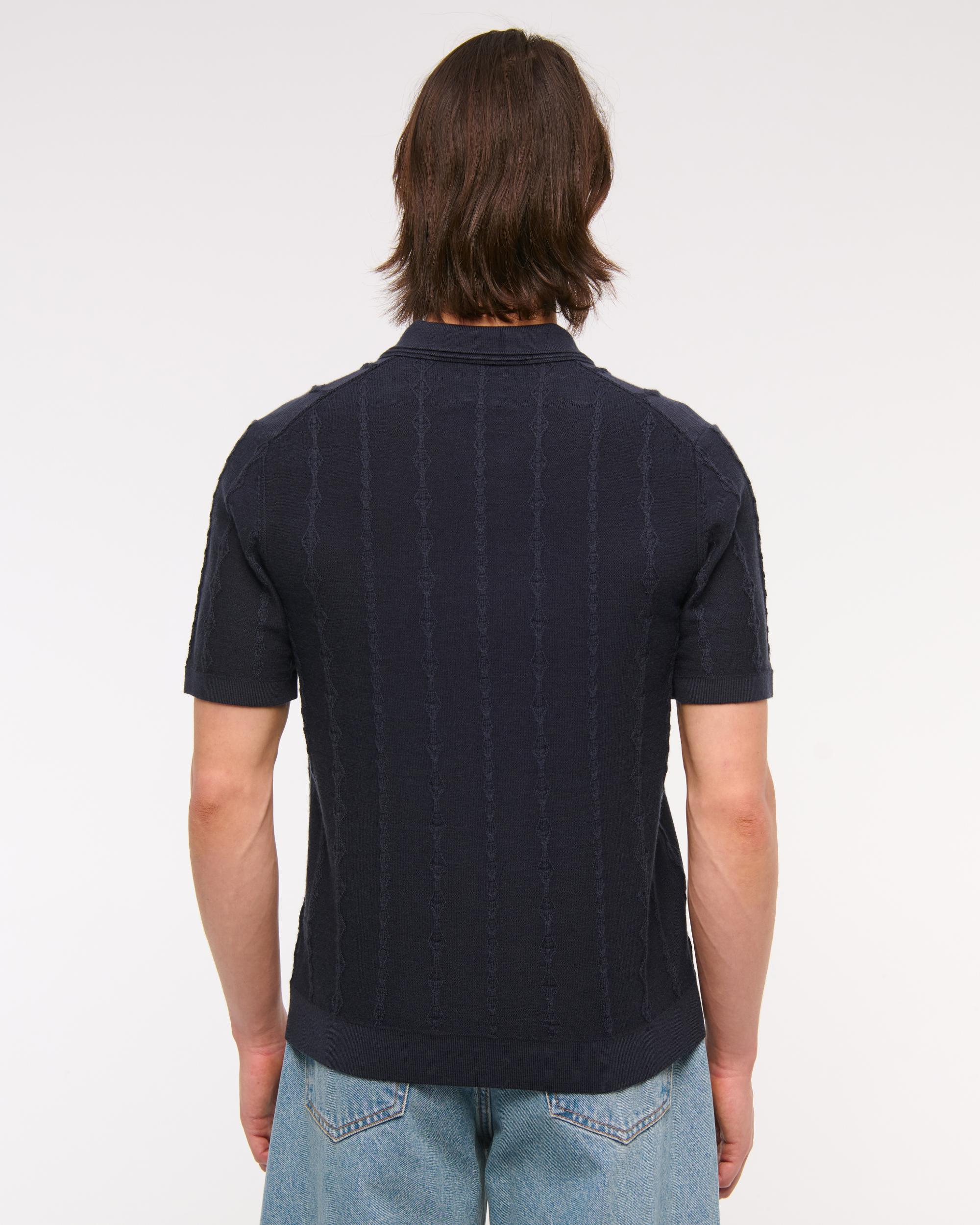 Merino Wool-Blend Stitch 3-Button Sweater Polo Product Image