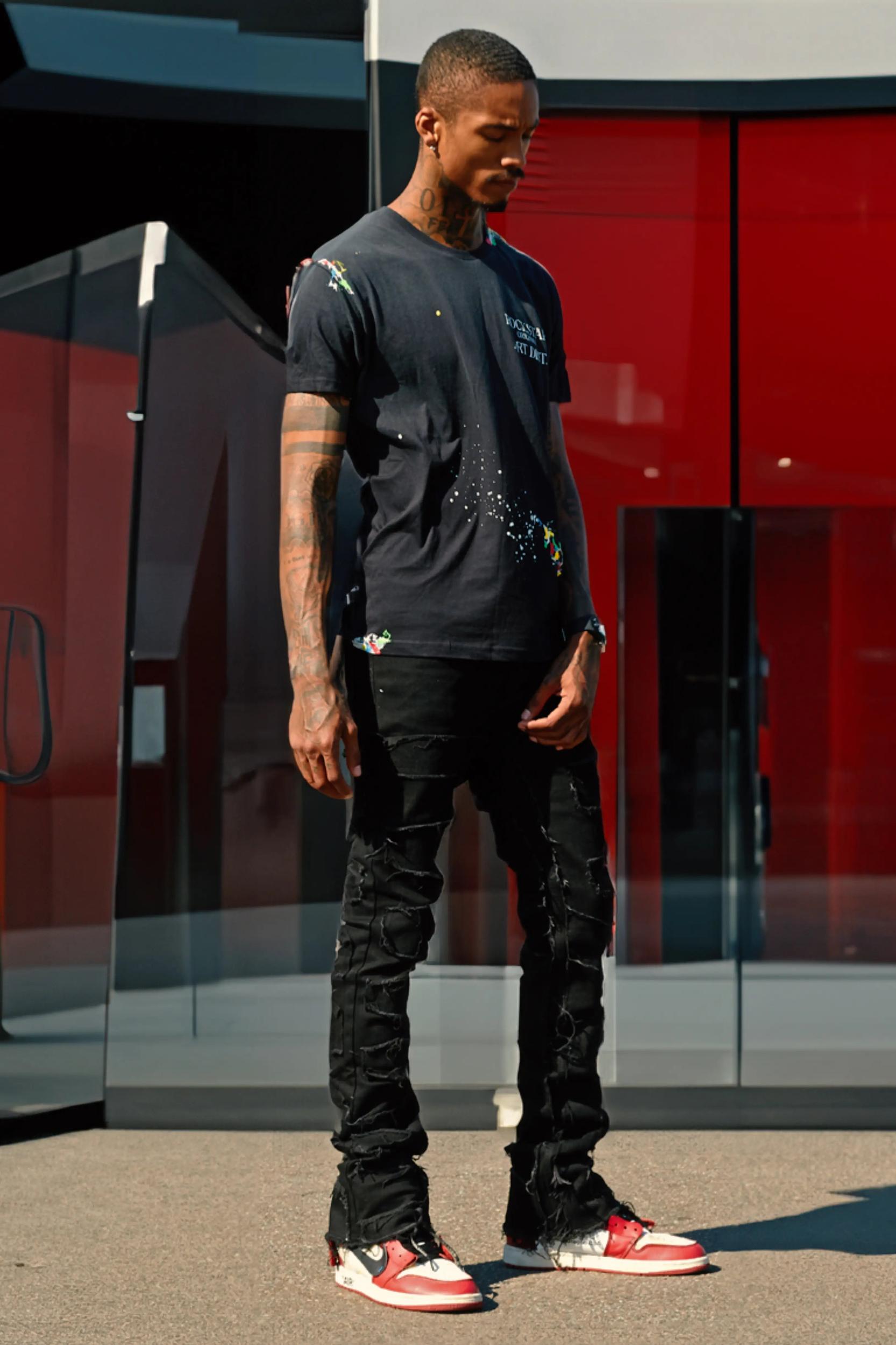 Shake Black Stacked Flare Jean Male Product Image